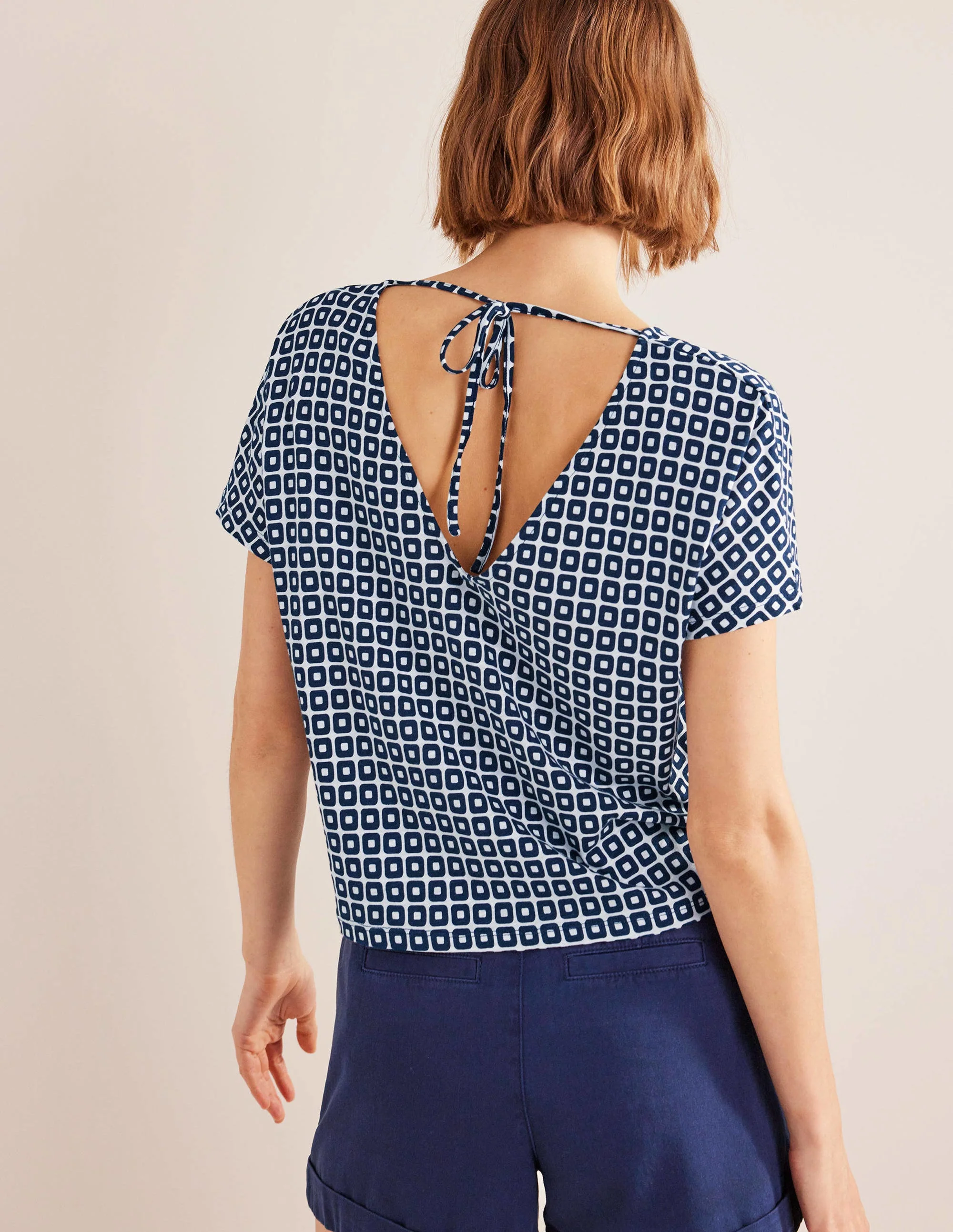 Tie Back Jersey Top-French Navy Cube - Image 3