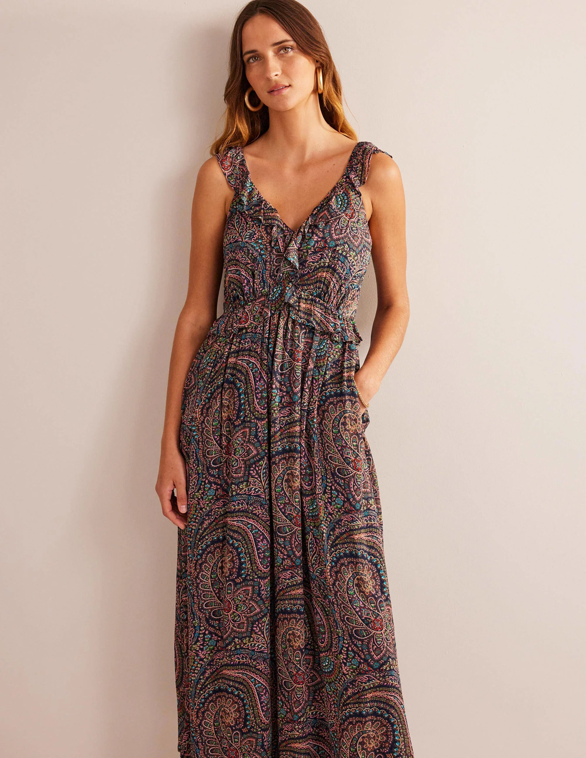 Tie-Back Ruffled Maxi Dress-Light Navy, Palace - Image 4