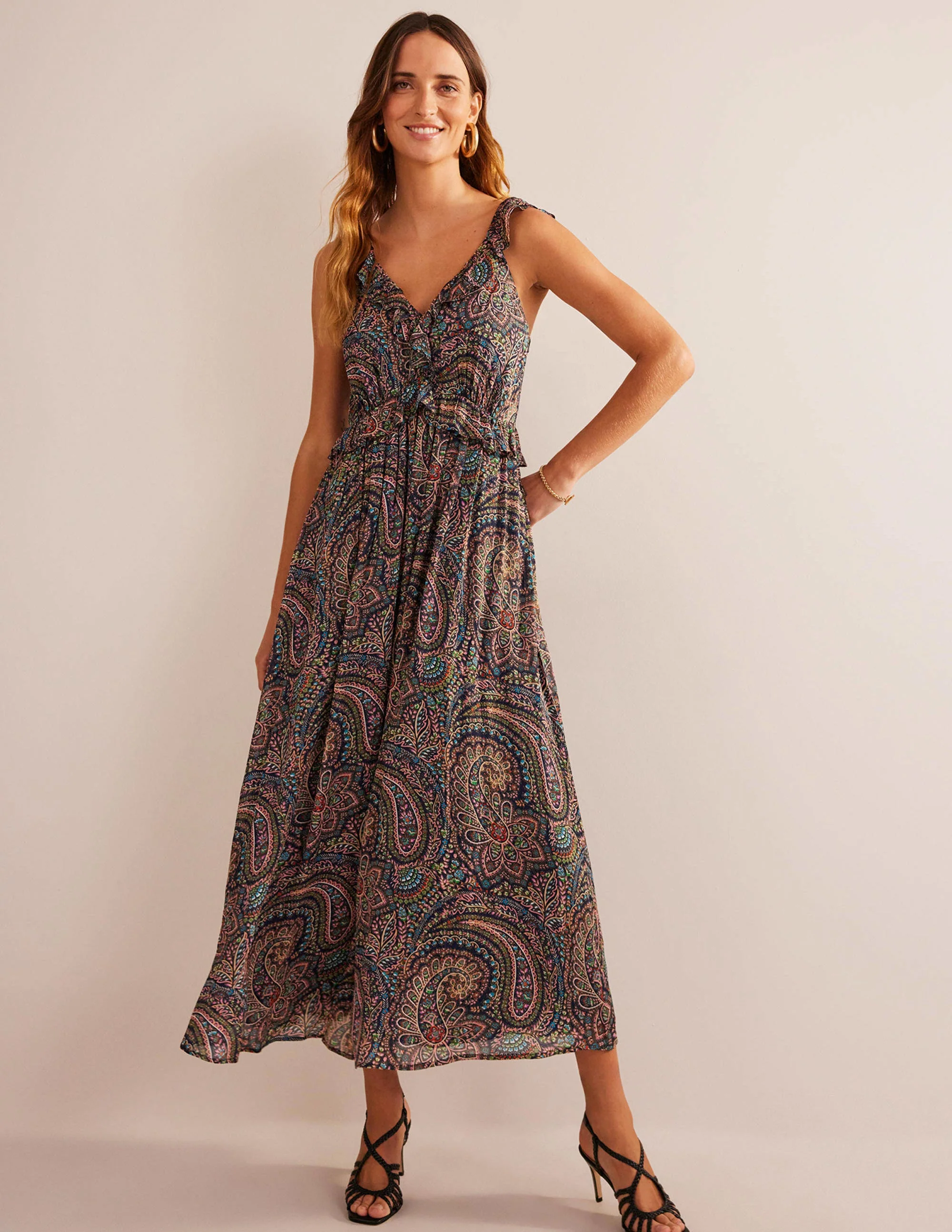 Tie-Back Ruffled Maxi Dress-Light Navy, Palace - Image 5