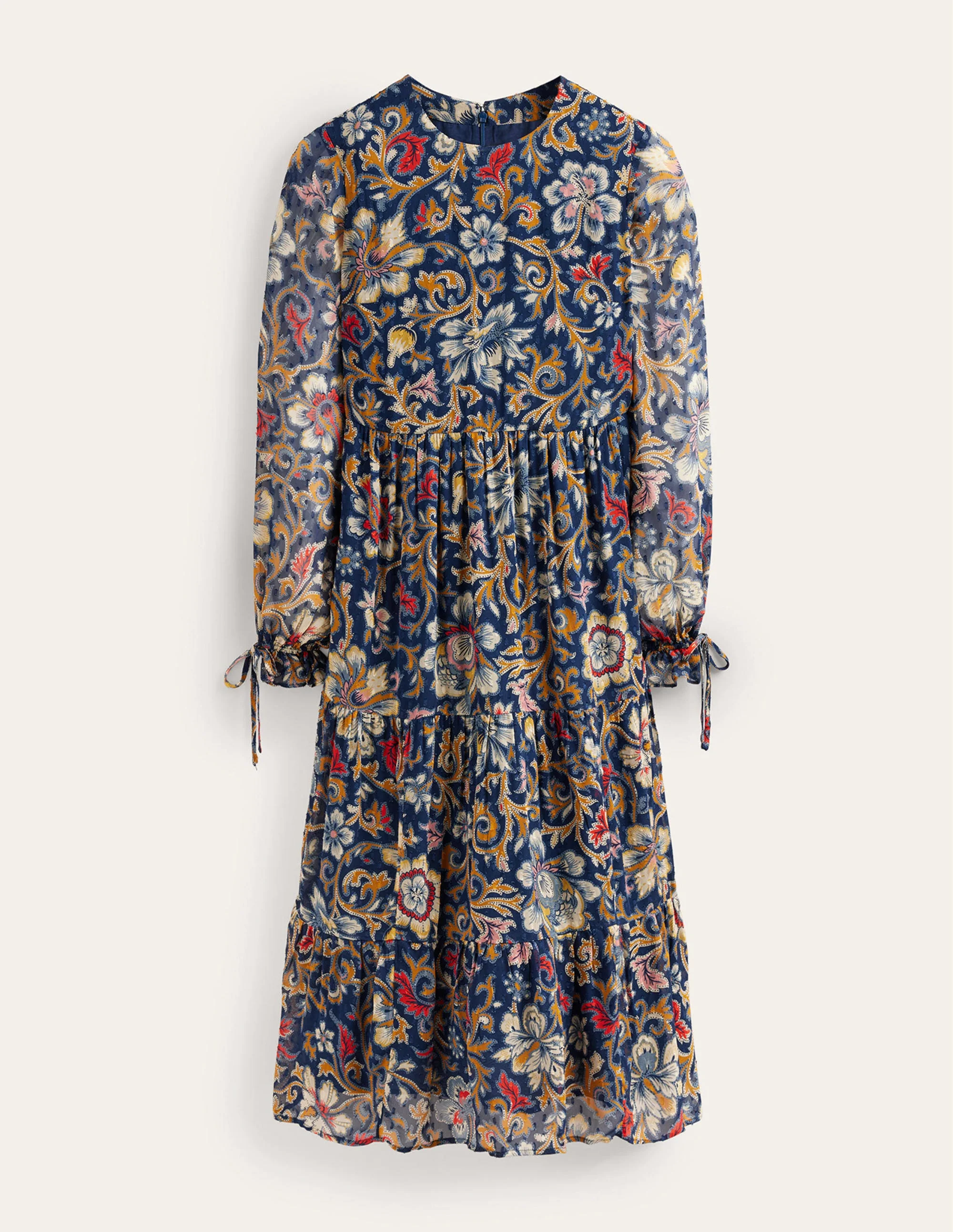 Tie Detail Tiered Midaxi Dress-Multi, Botanical Lawn - Image 6