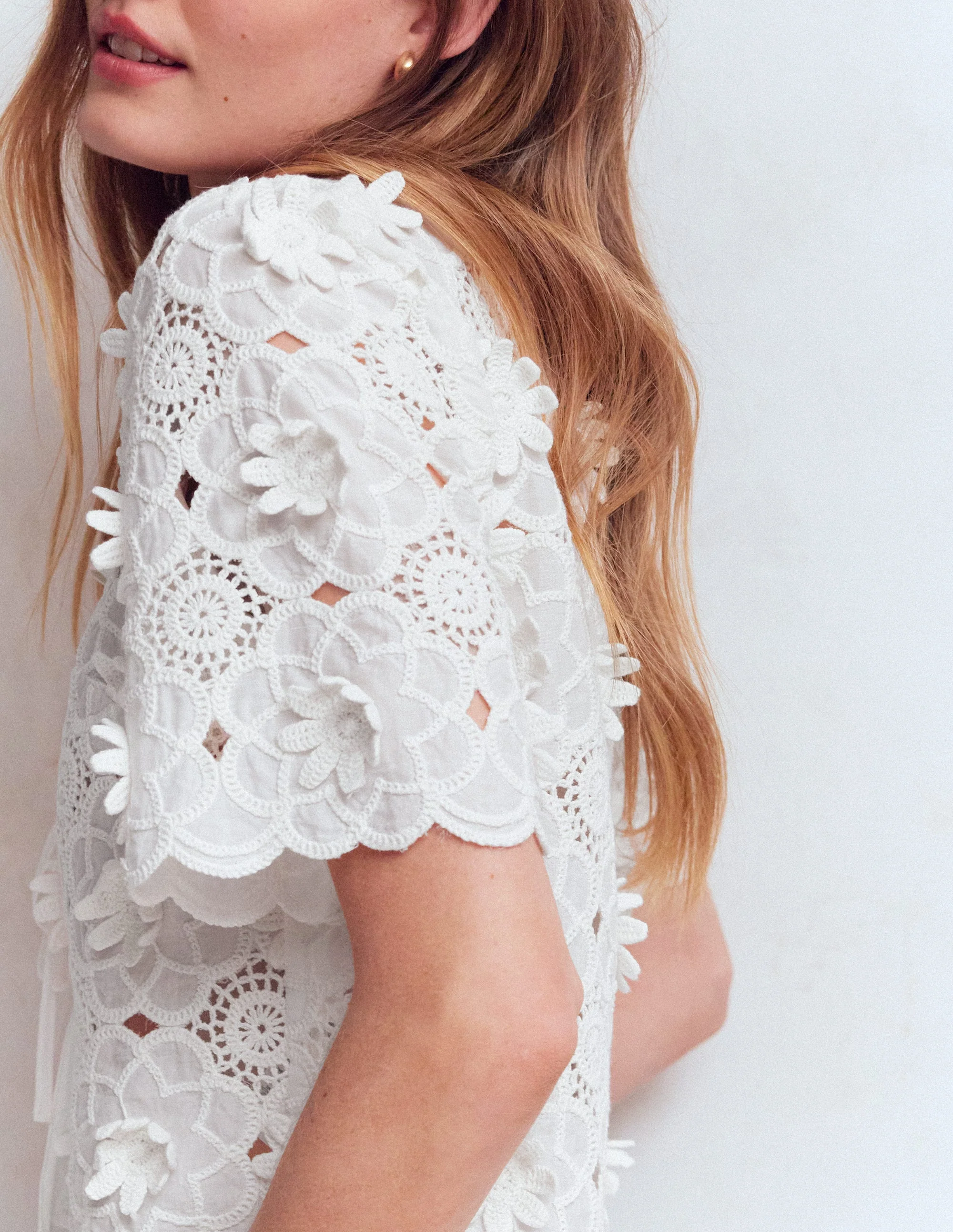Tie Front Lace Top-White - Image 2