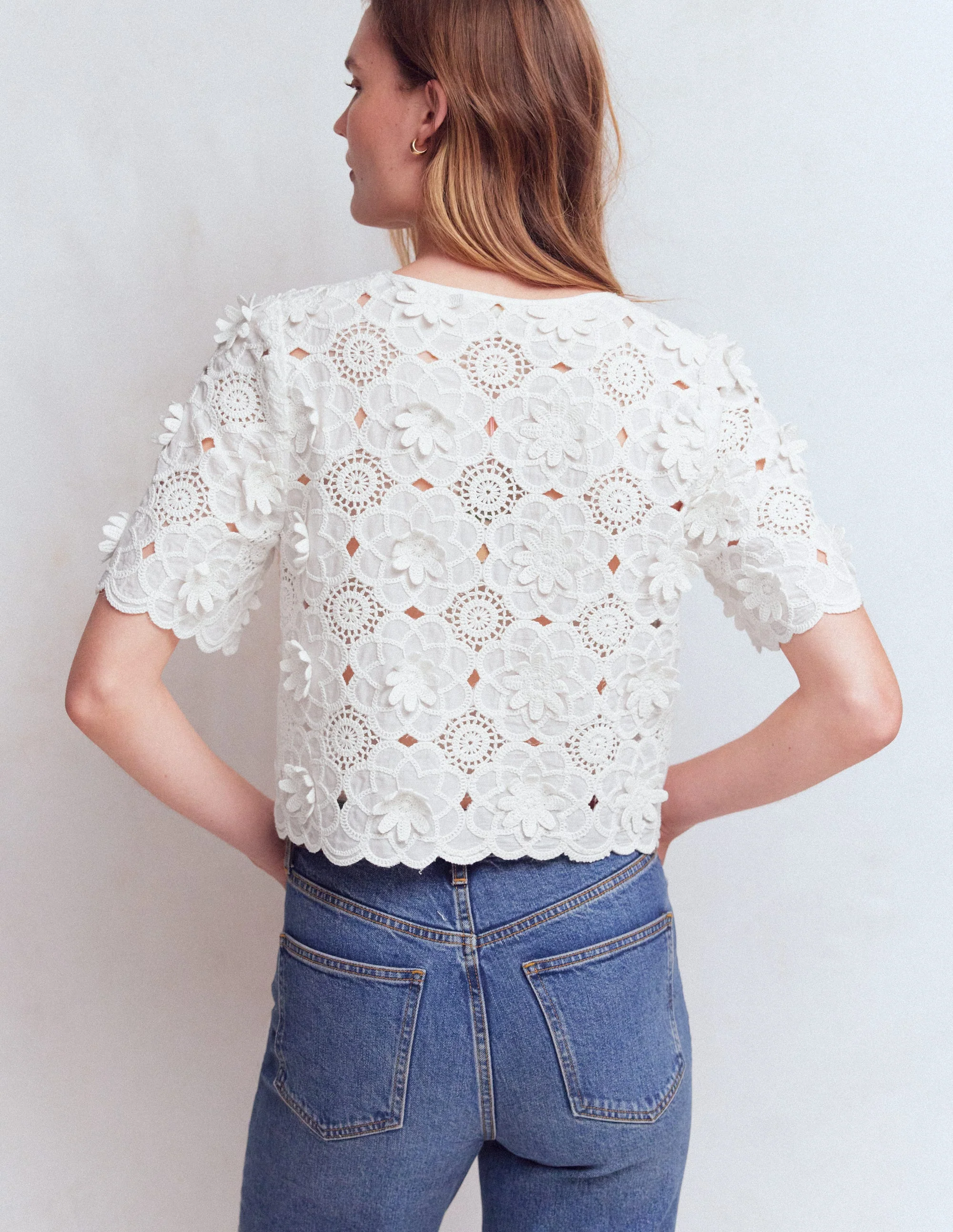 Tie Front Lace Top-White - Image 3