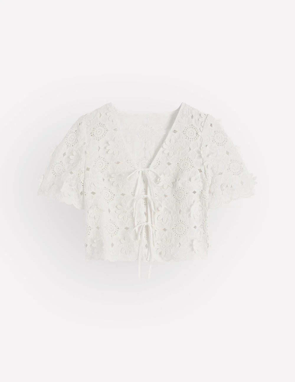 Tie Front Lace Top-White - Image 8