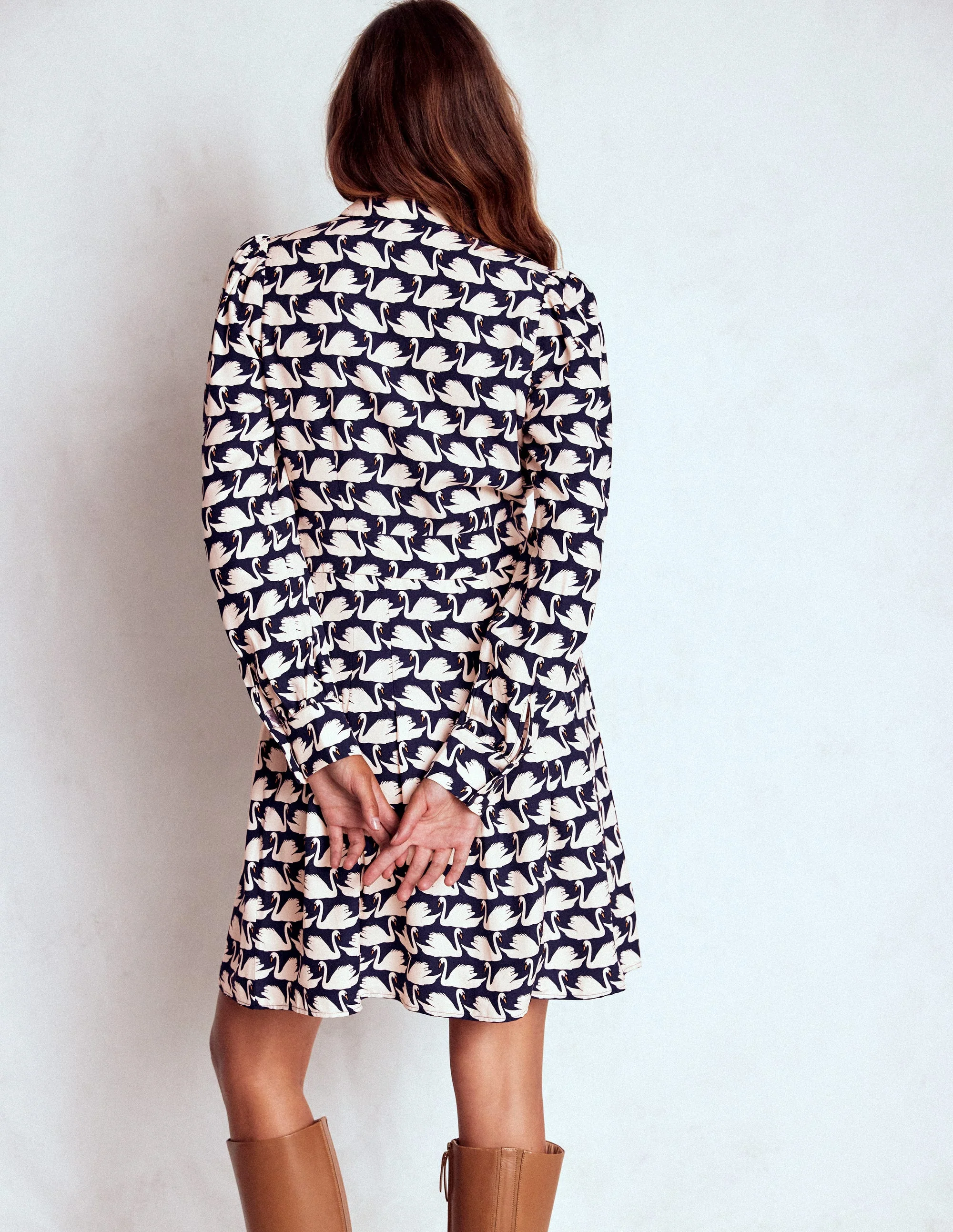 Tie Neck Short Dress-French Navy, Geo Swan - Image 3