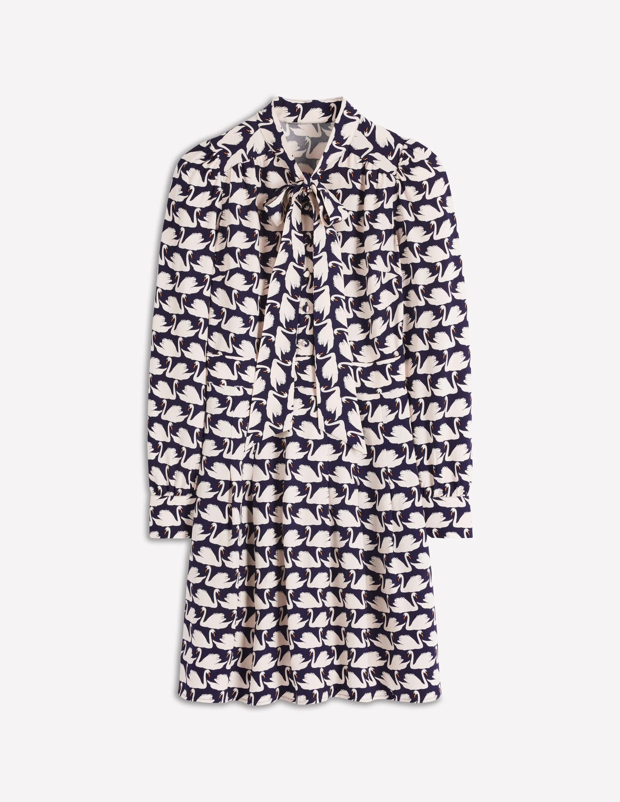 Tie Neck Short Dress-French Navy, Geo Swan - Image 7
