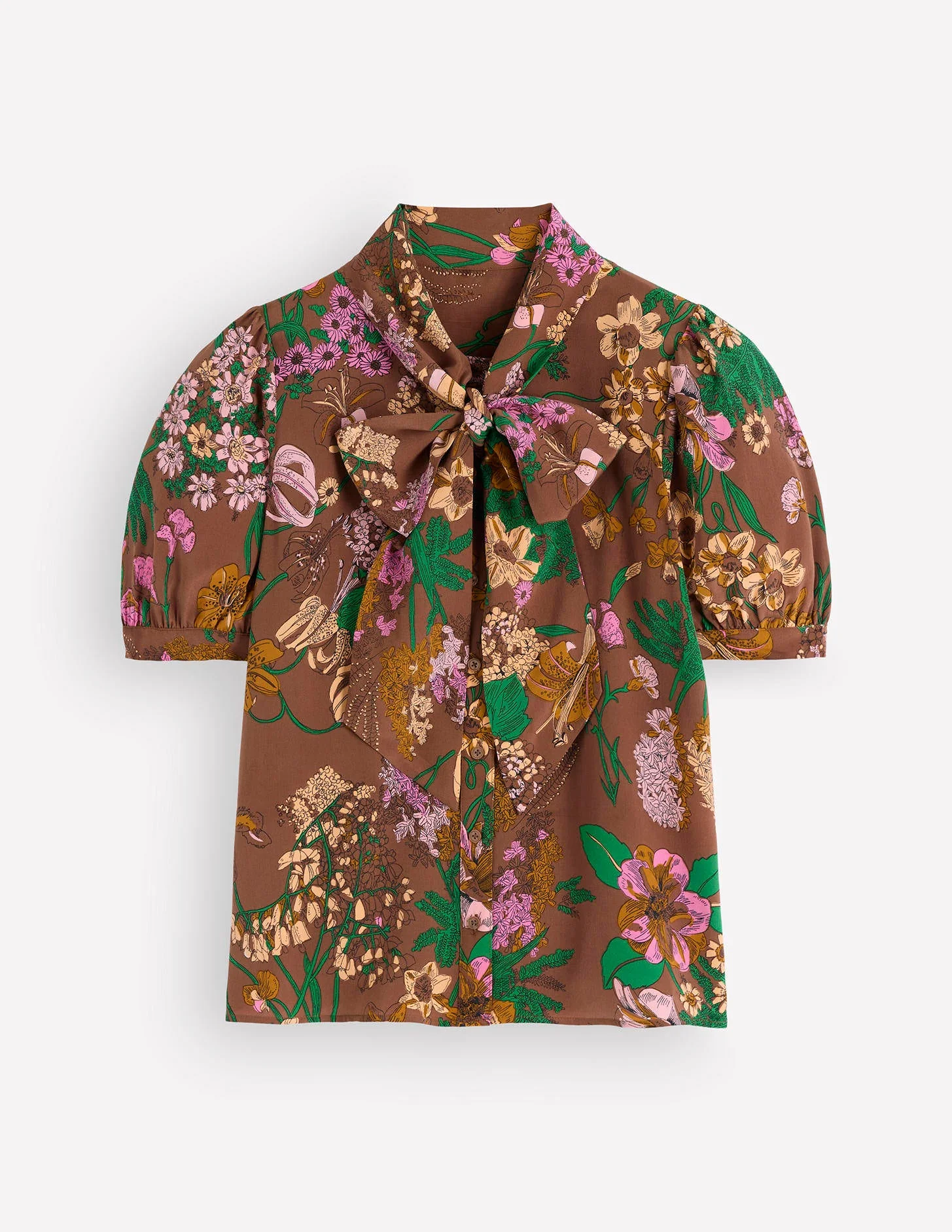 Tie Neck Silk Top-Woodland, Whimsical Flora - Image 8