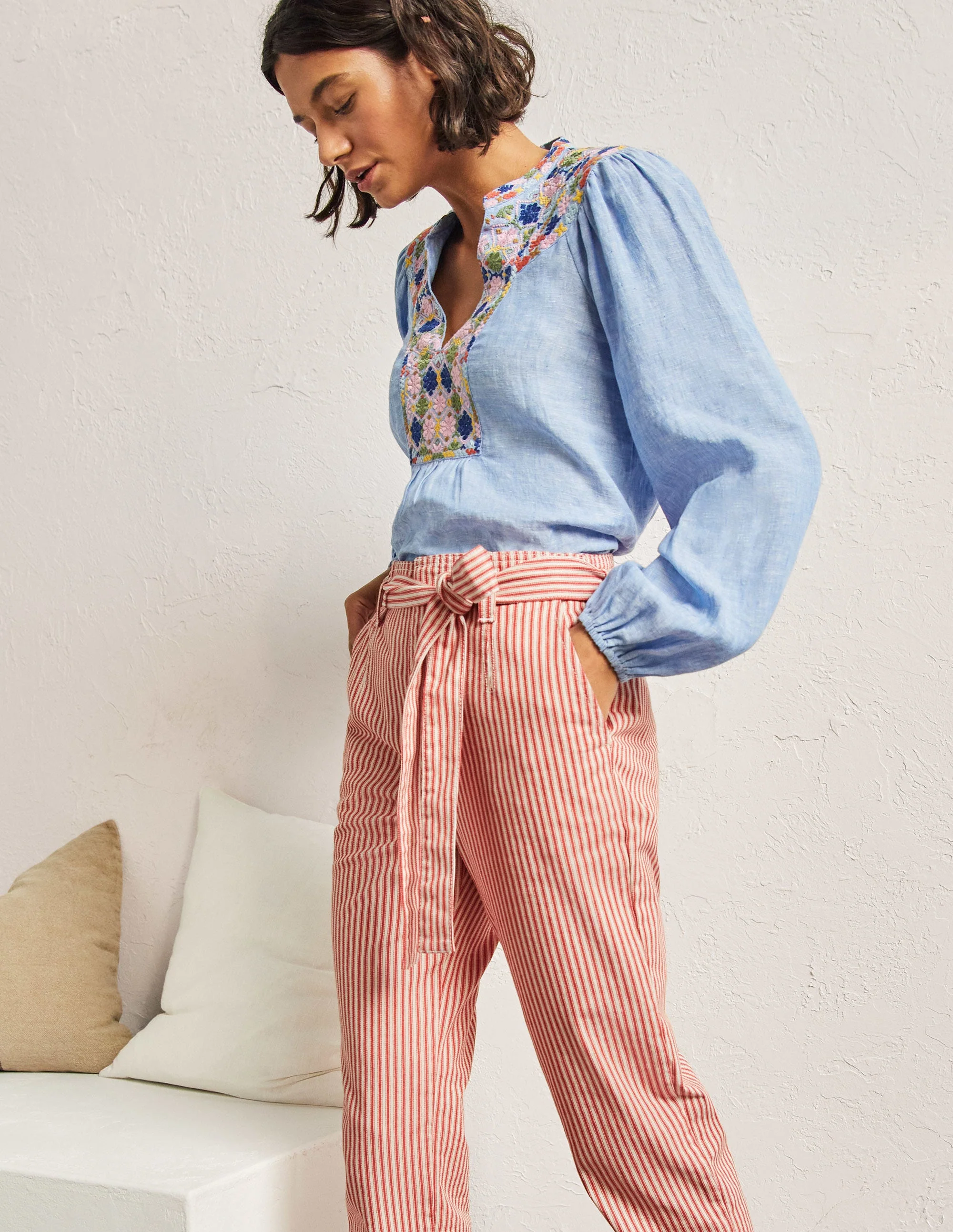 Tie Waist Jeans-Red Ticking Stripe - Image 4