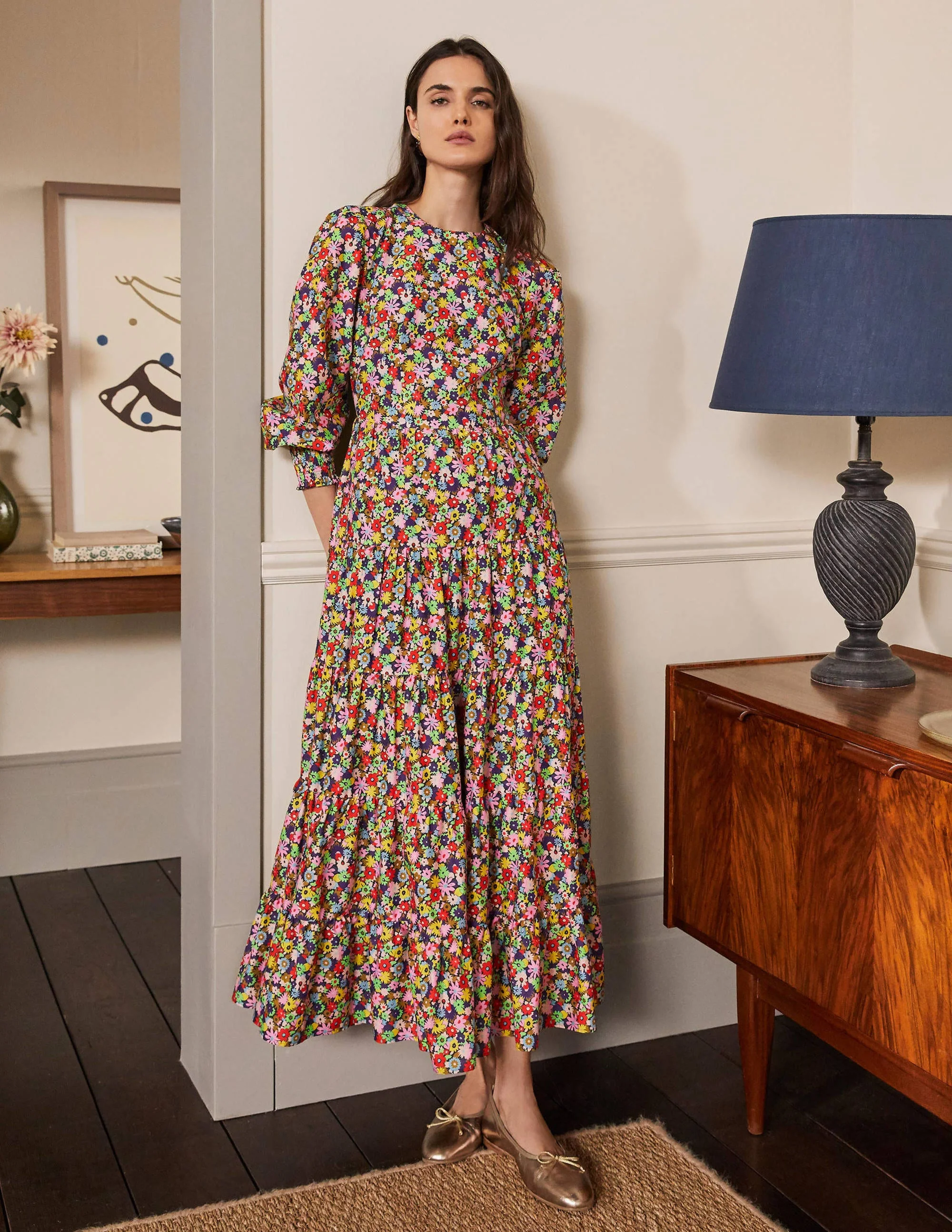 Tiered Maxi Dress-Cherry Red, Paintbox Ditsy