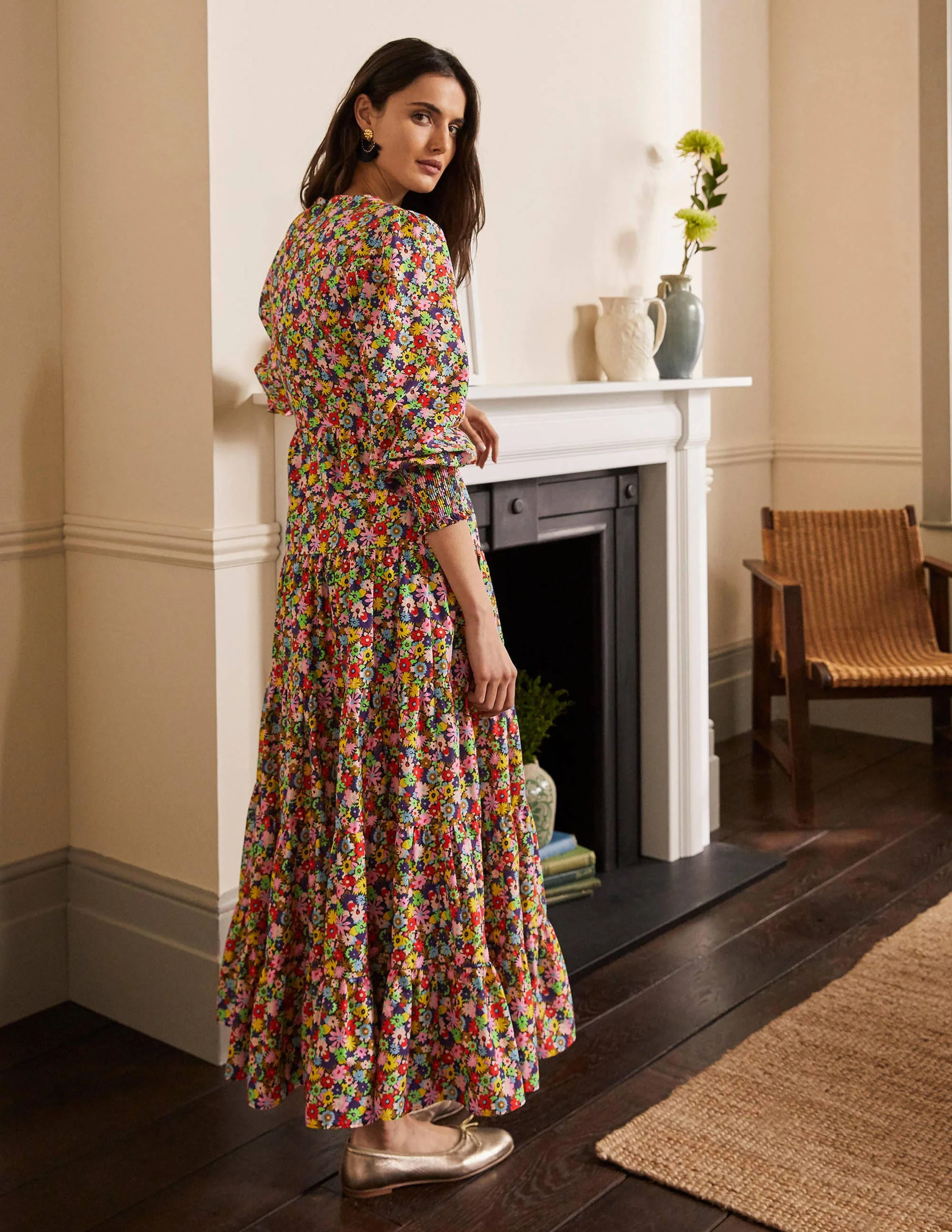 Tiered Maxi Dress-Cherry Red, Paintbox Ditsy - Image 3