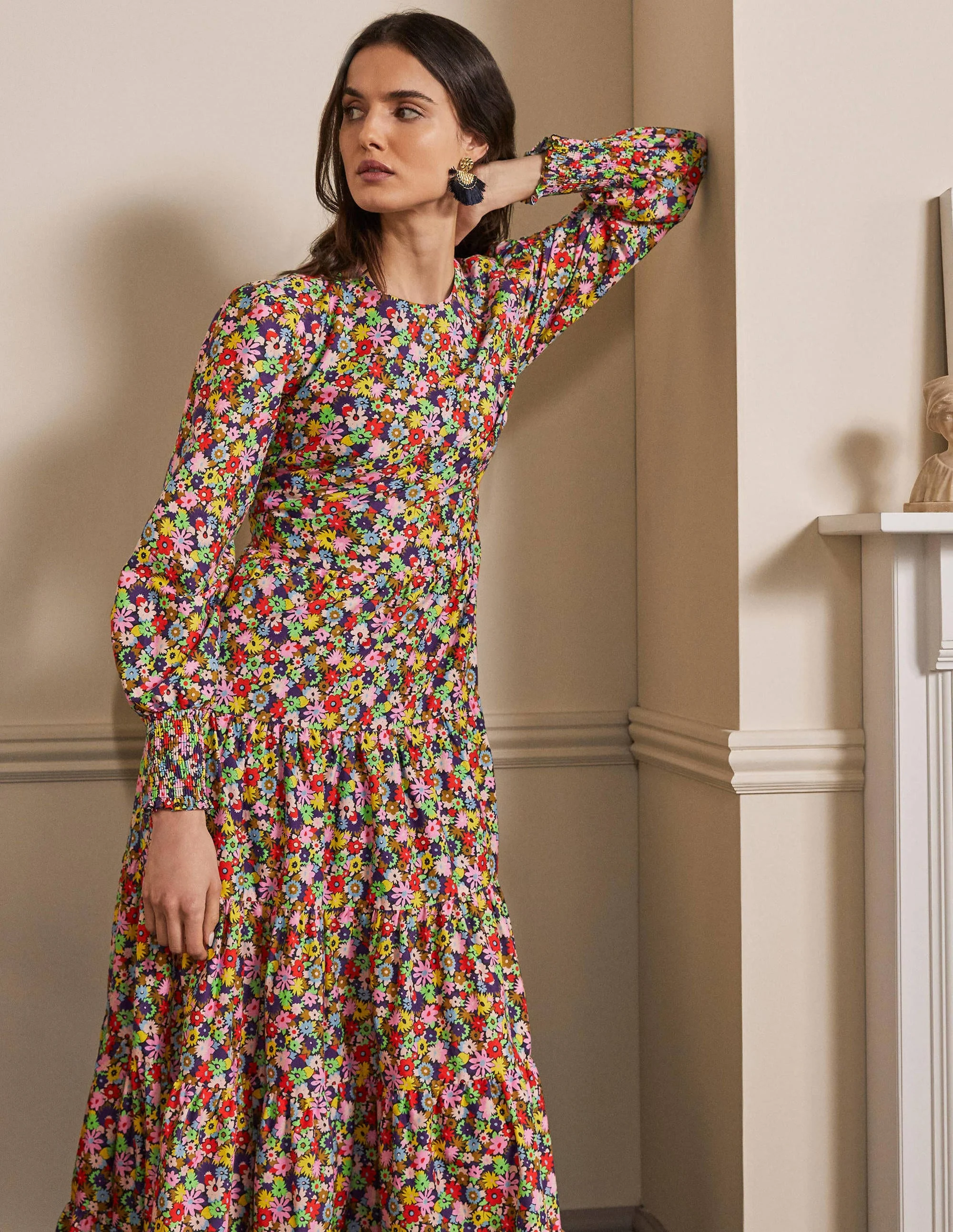 Tiered Maxi Dress-Cherry Red, Paintbox Ditsy - Image 4