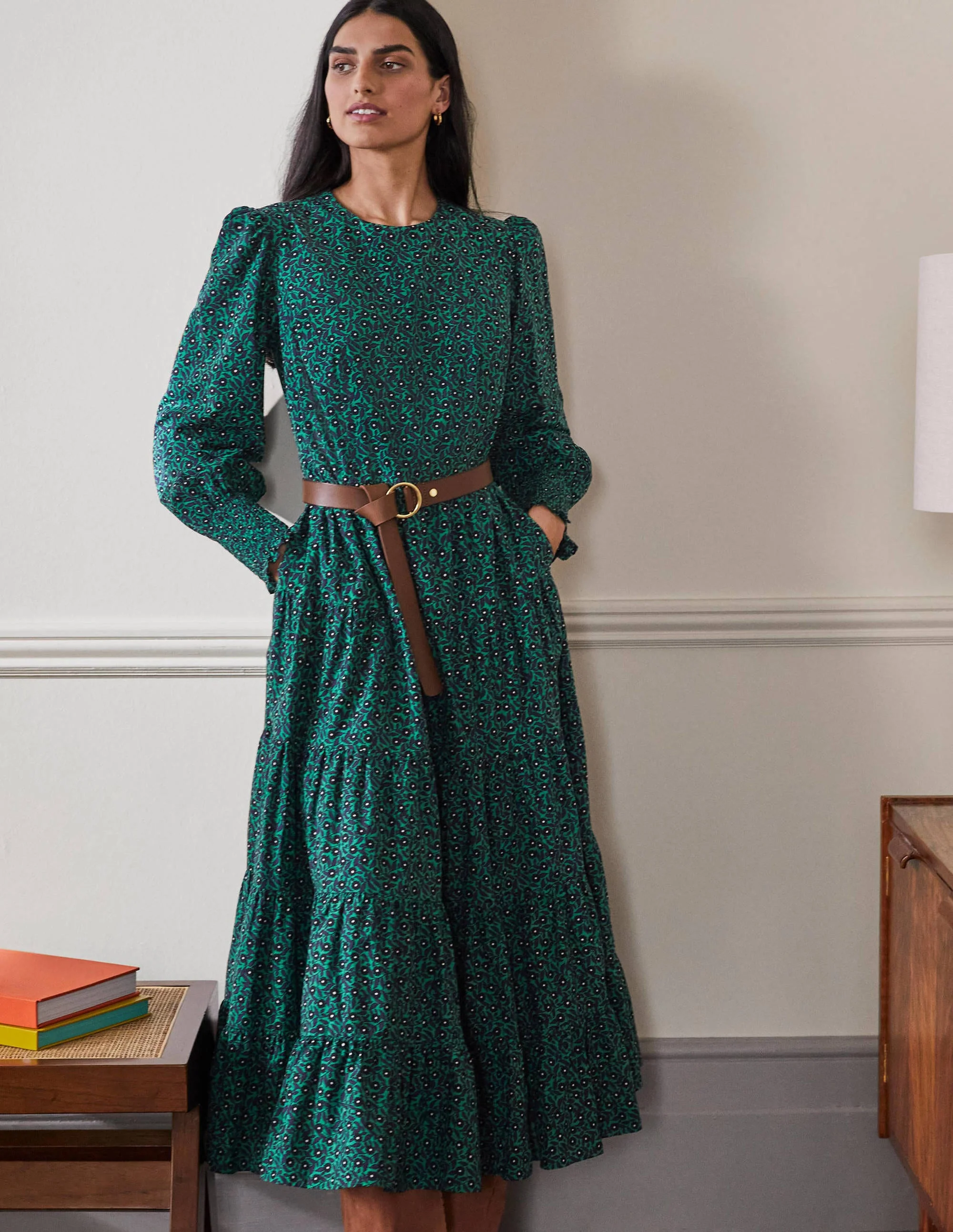 Tiered Maxi Dress-Highland Green, Rambling Ditsy