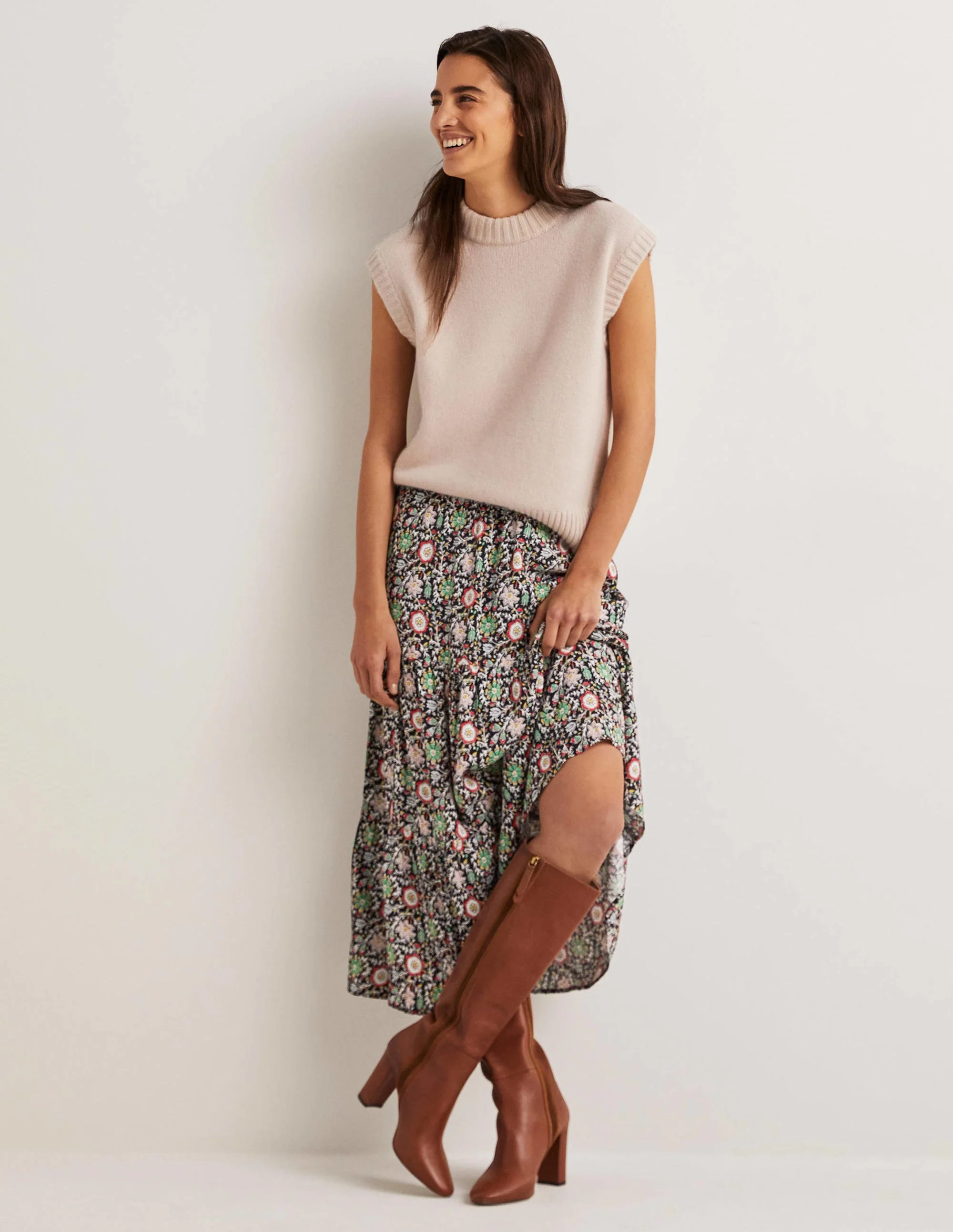 Tiered Midi Skirt-Multi, Enchanting Twig