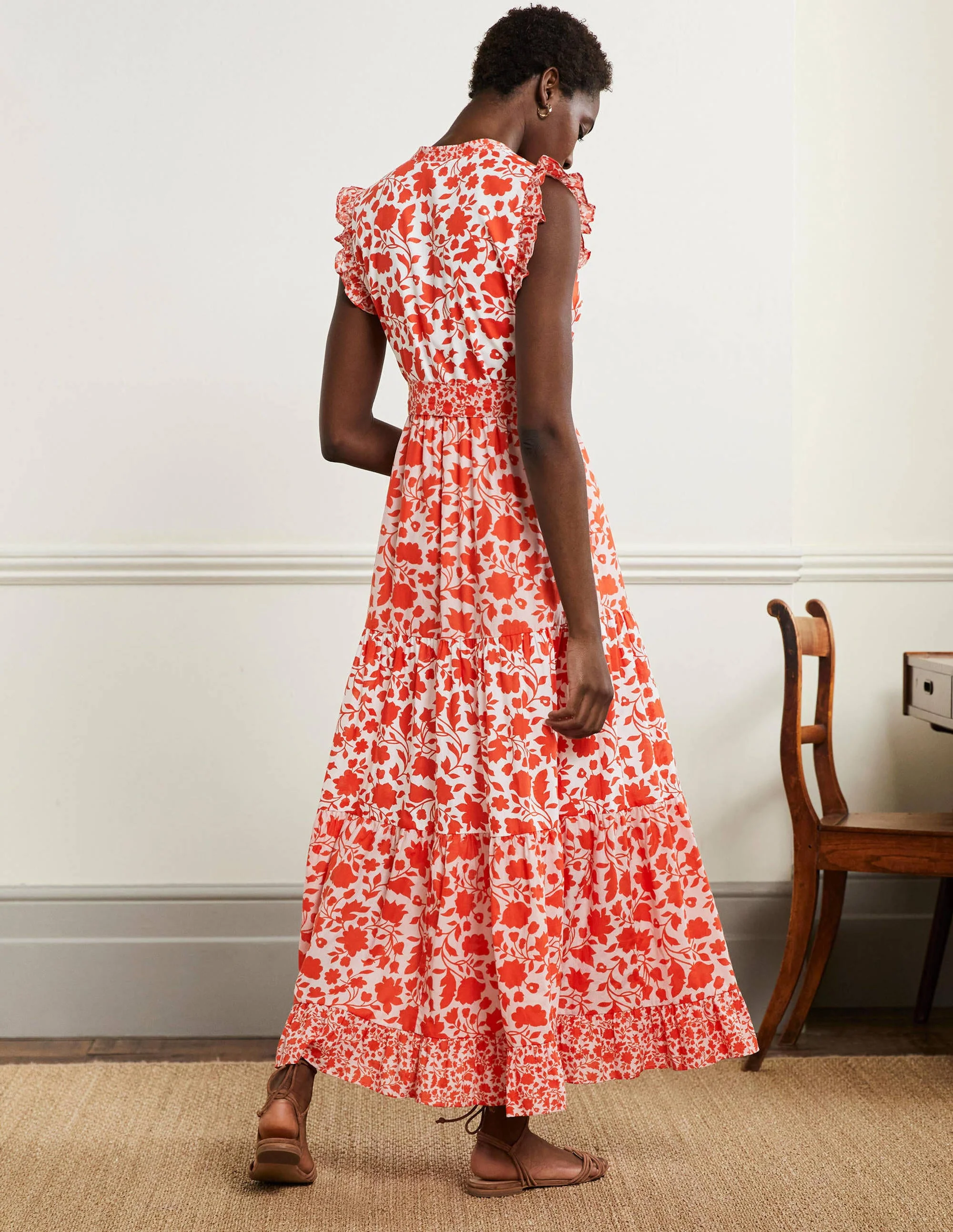 Tiered Ruffle Maxi Dress-Papaya, Botanic Silhouette - Image 8