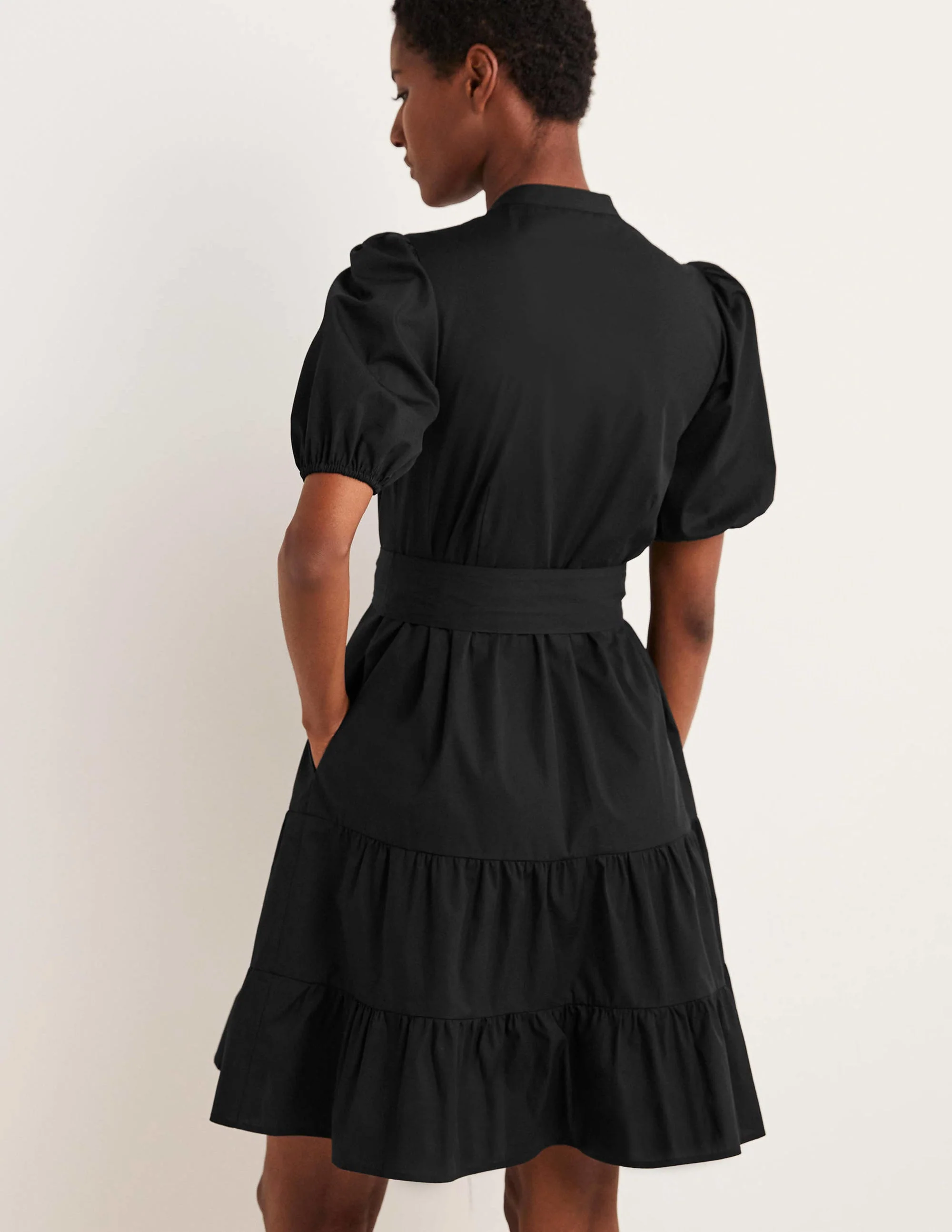 Tiered Shirt Dress-Black - Image 3