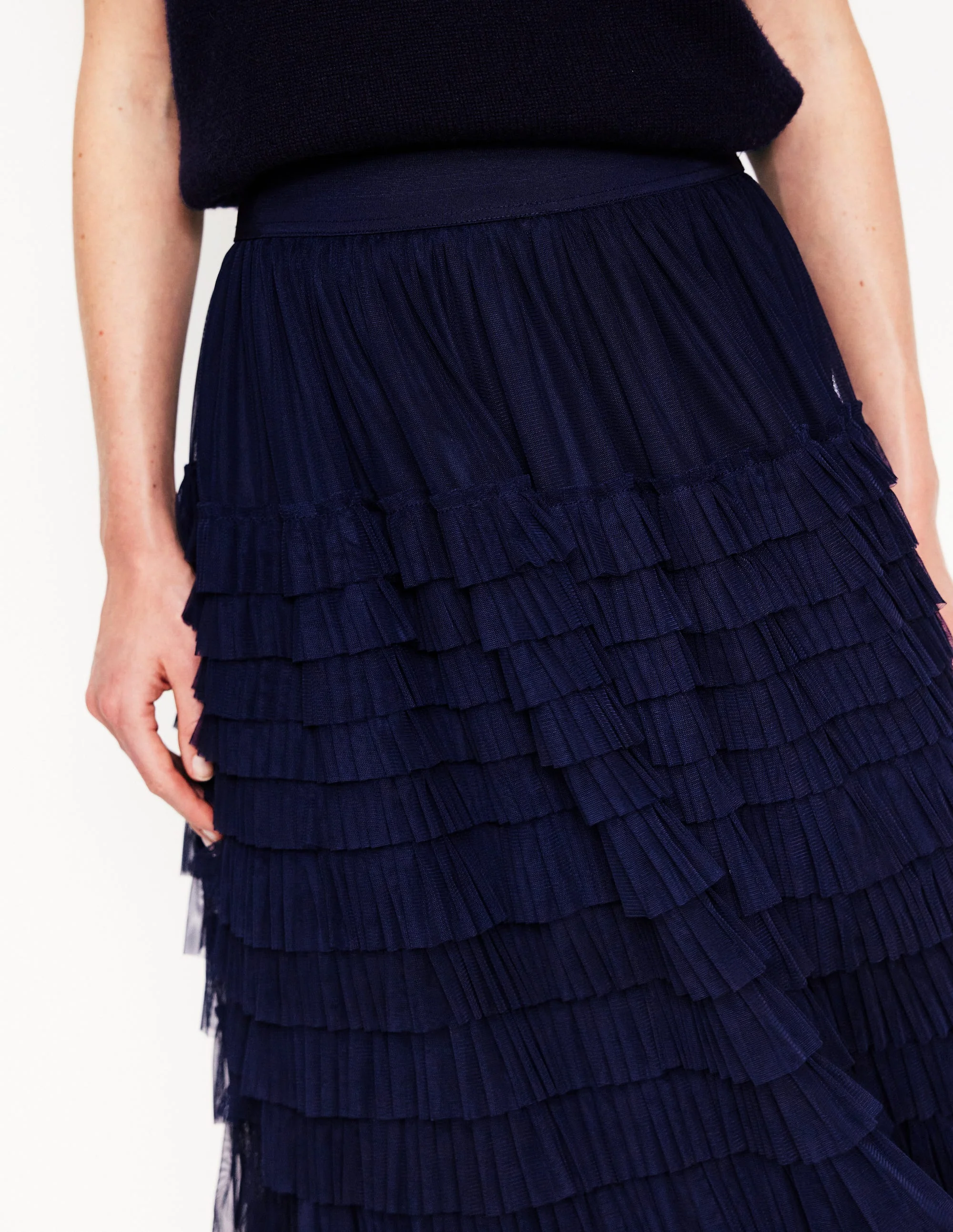 Tiered Tulle Ruffle Maxi Skirt-Navy - Image 2