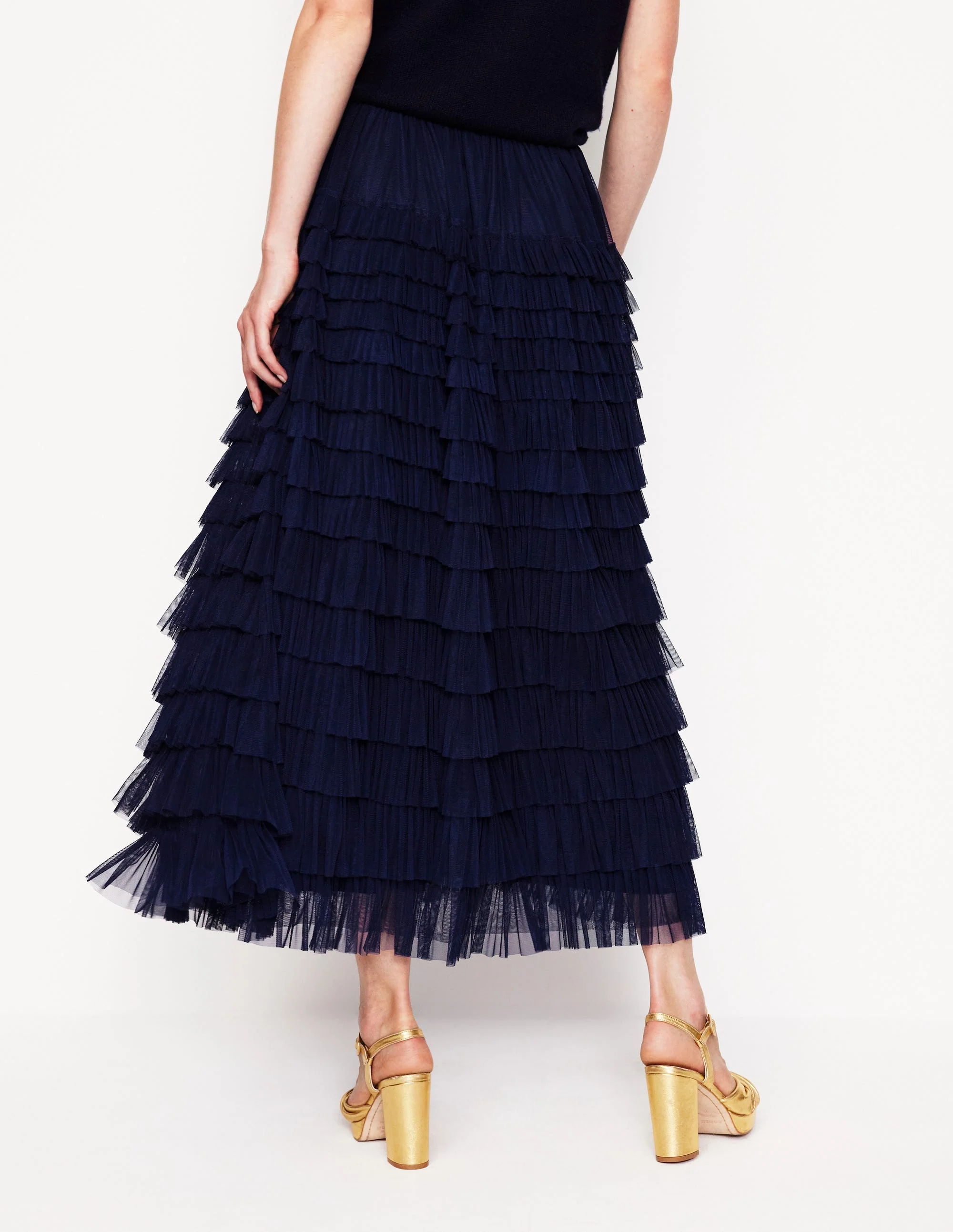 Tiered Tulle Ruffle Maxi Skirt-Navy - Image 3