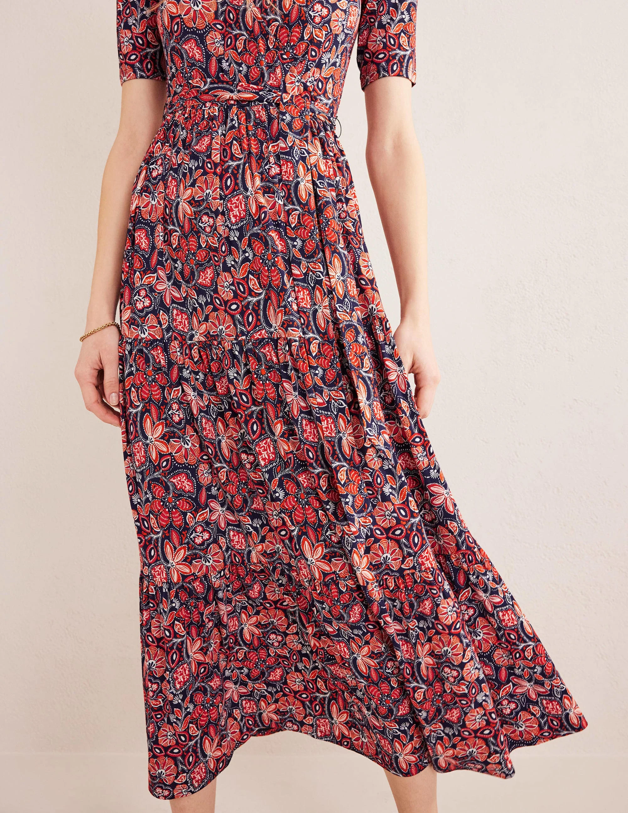 Tiered Wrap Jersey Maxi Dress-Rust, Oriental Lily - Image 2