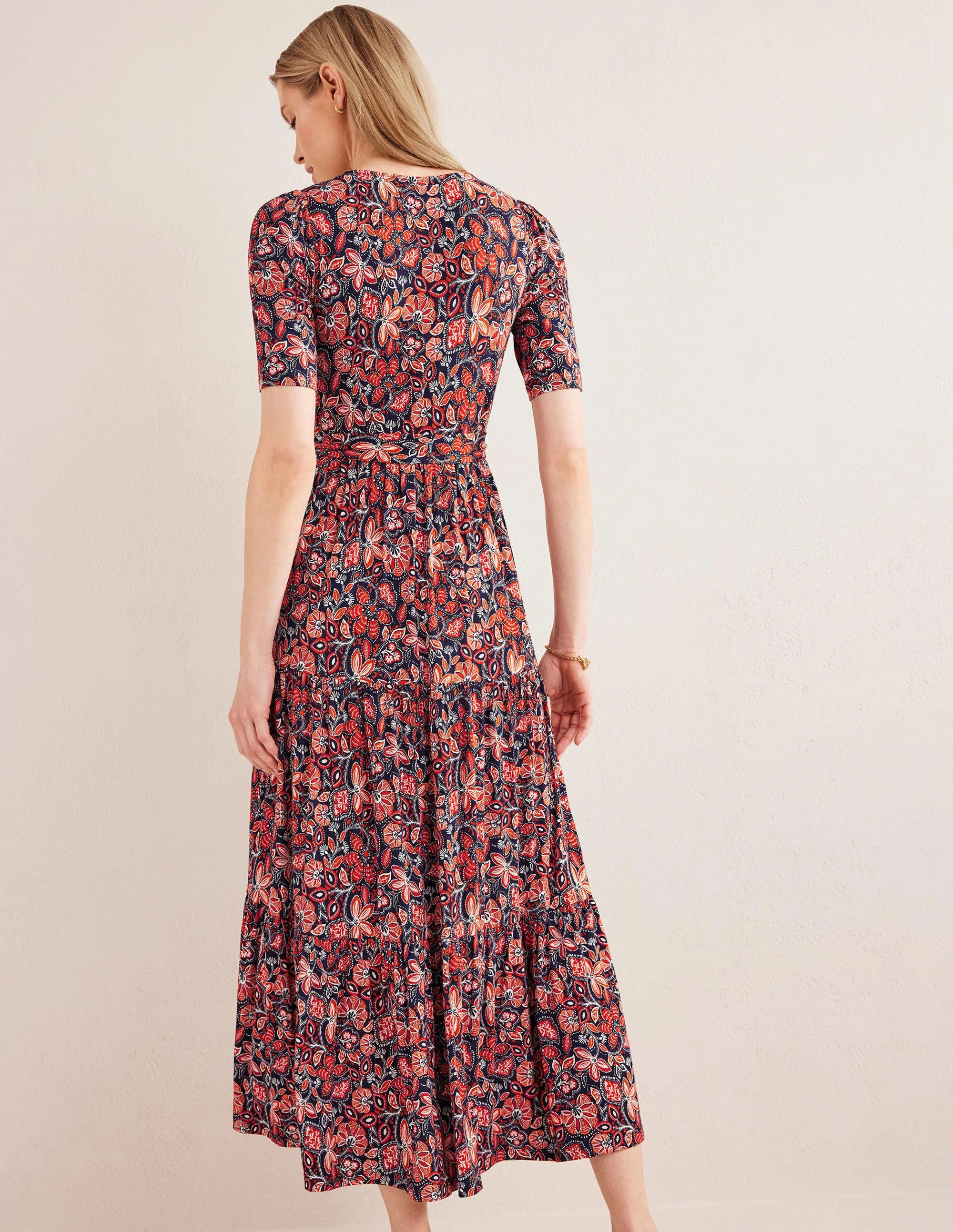Tiered Wrap Jersey Maxi Dress-Rust, Oriental Lily - Image 3