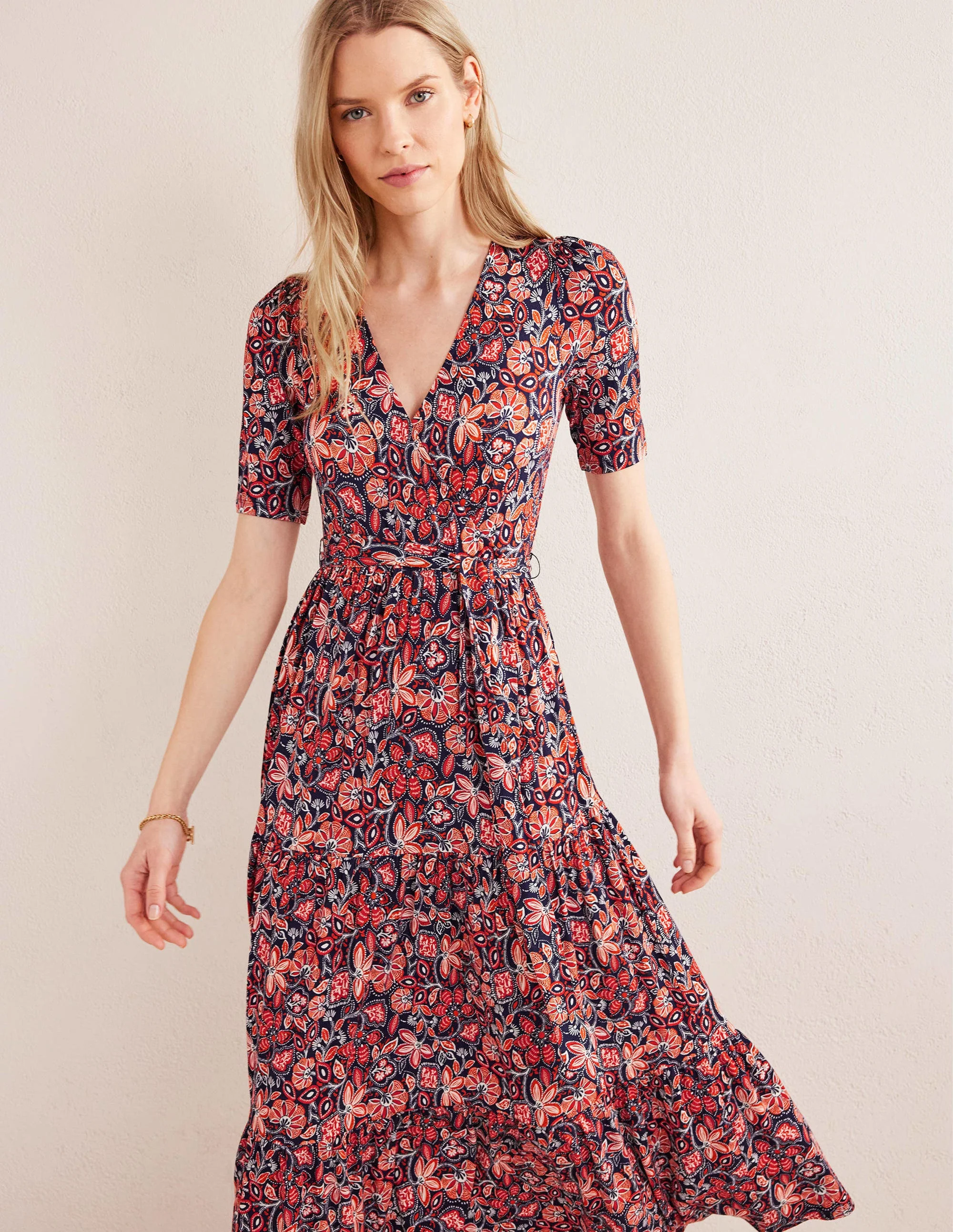 Tiered Wrap Jersey Maxi Dress-Rust, Oriental Lily - Image 4