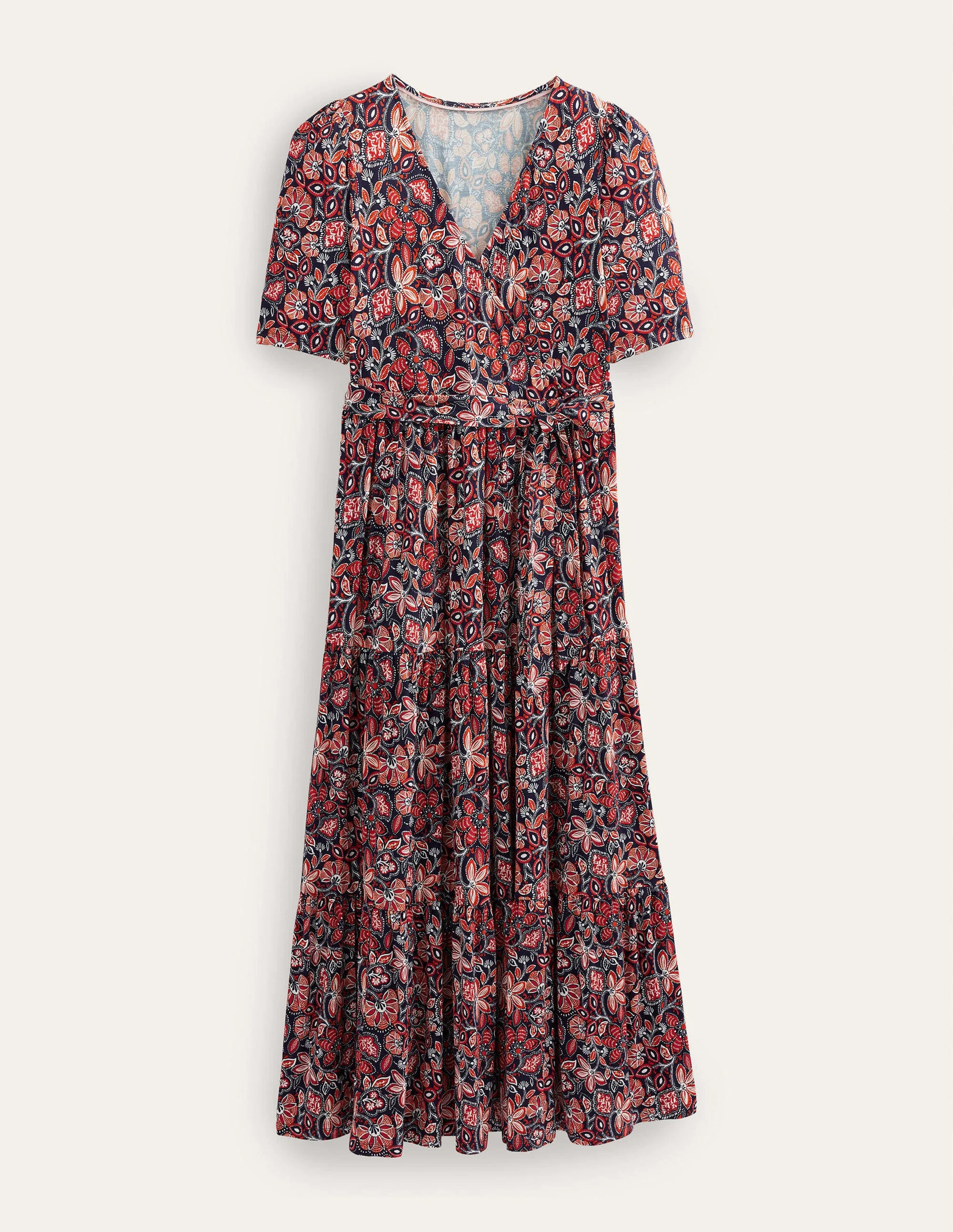 Tiered Wrap Jersey Maxi Dress-Rust, Oriental Lily - Image 5
