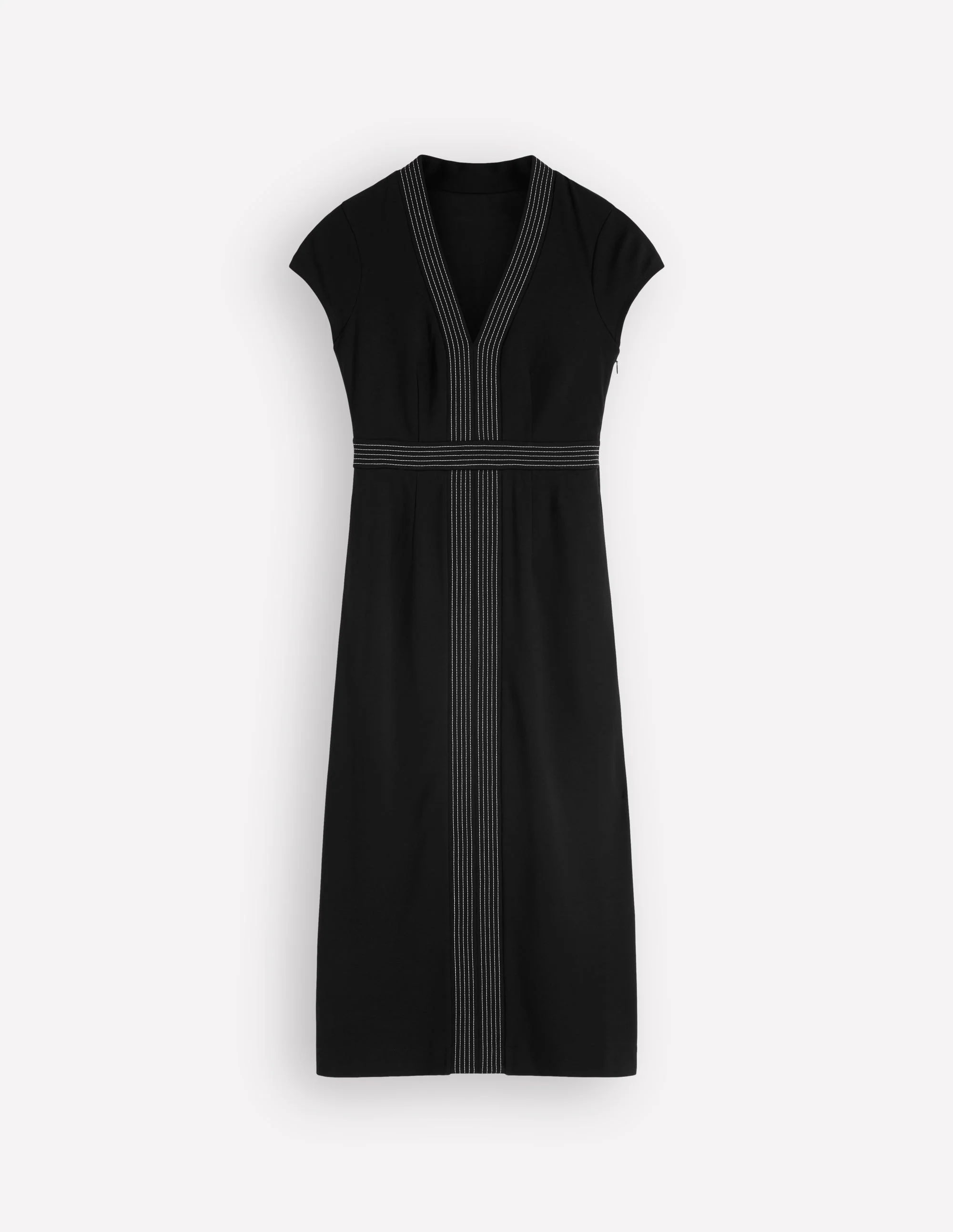 Topstitch V-neck Ponte Dress-Black - Image 5