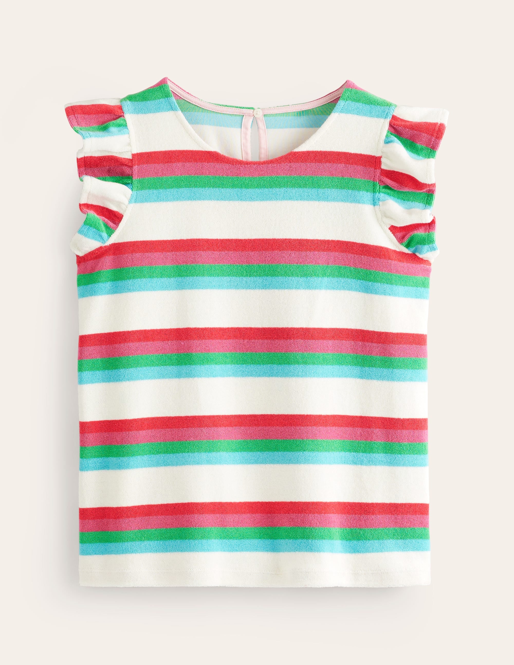 Towelling Frilled T-Shirt-Ivory, Multi - Image 5