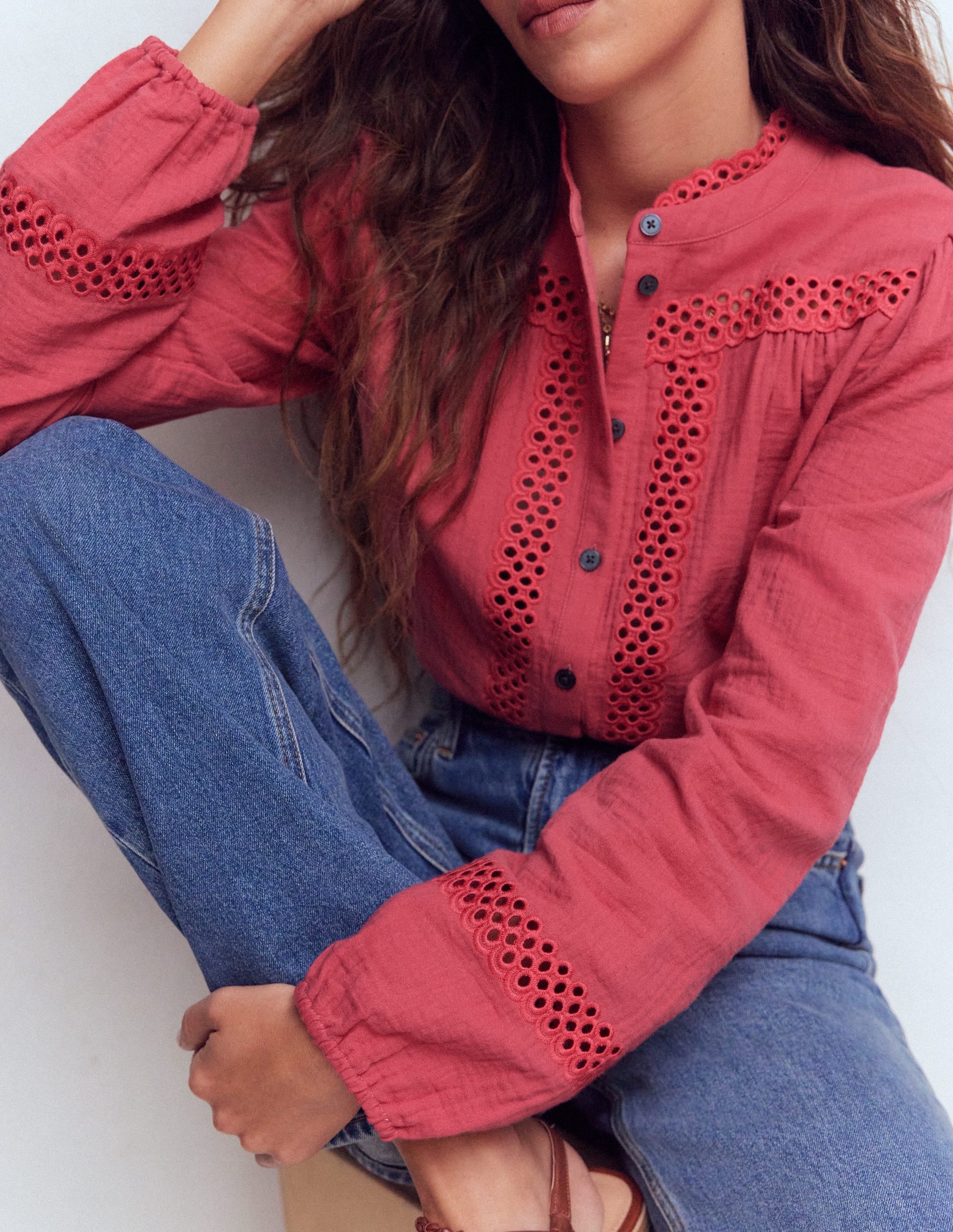 Trim Detail Double Cloth Top-Hollyberry - Image 2