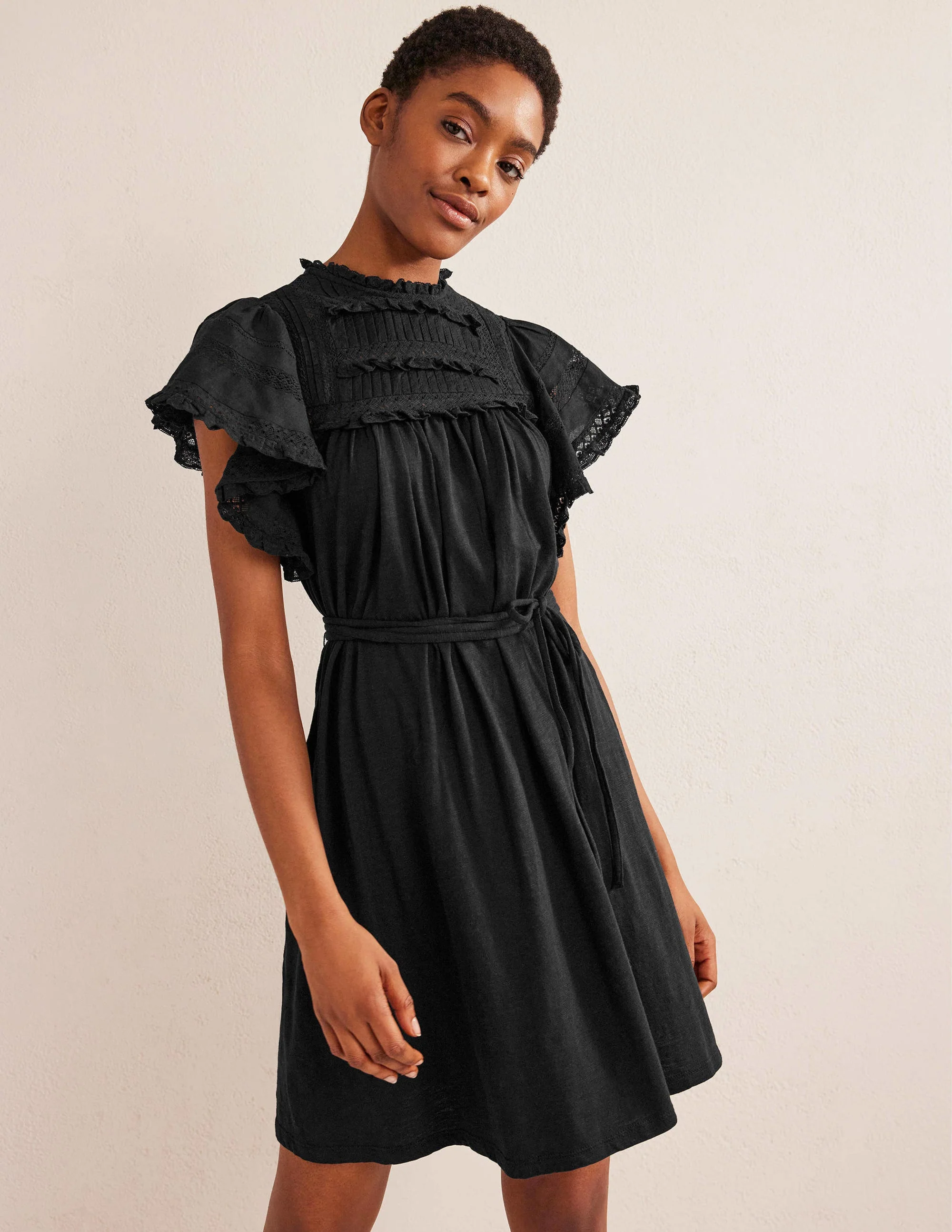 Trim Detail Jersey Mini Dress-Black