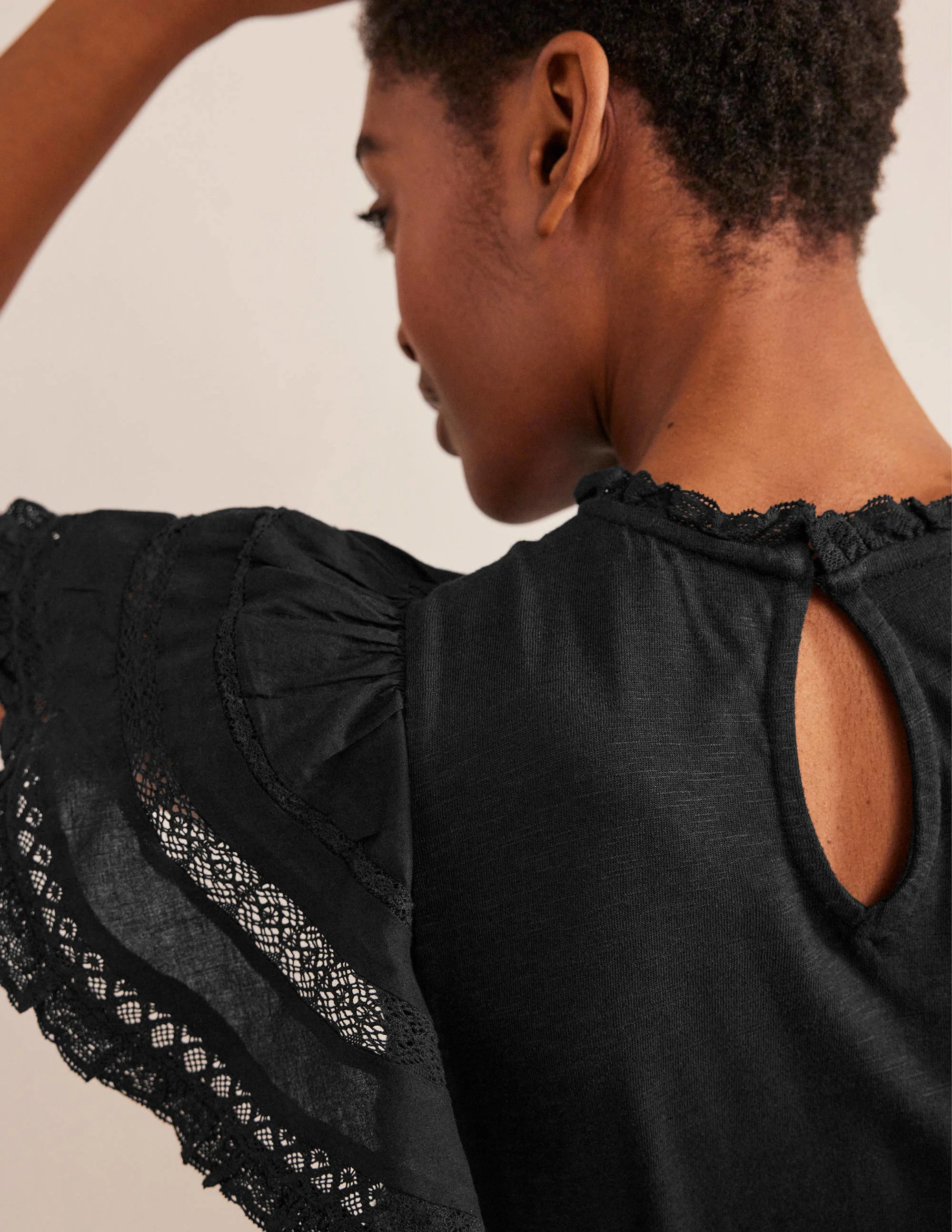 Trim Detail Jersey Mini Dress-Black - Image 2
