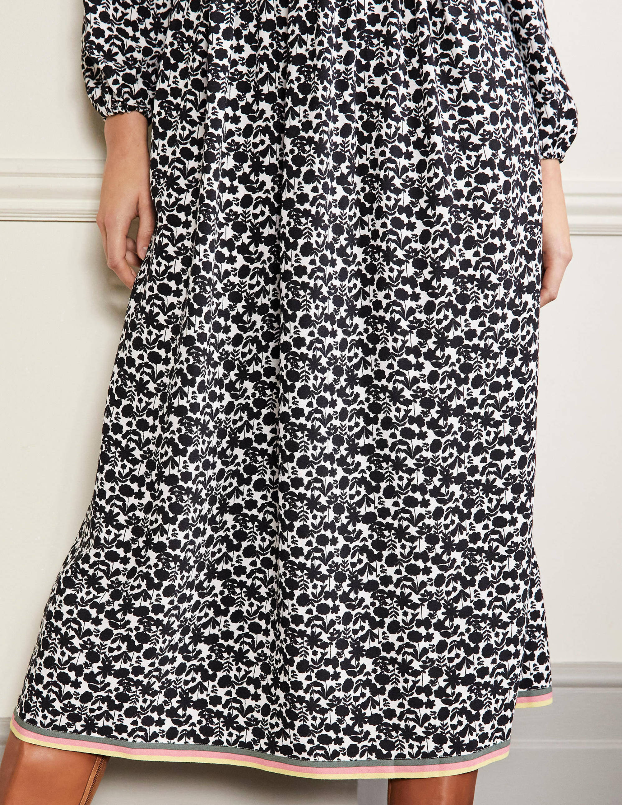 Trim Detail Maxi Dress-Black, Flora Bloom - Image 2