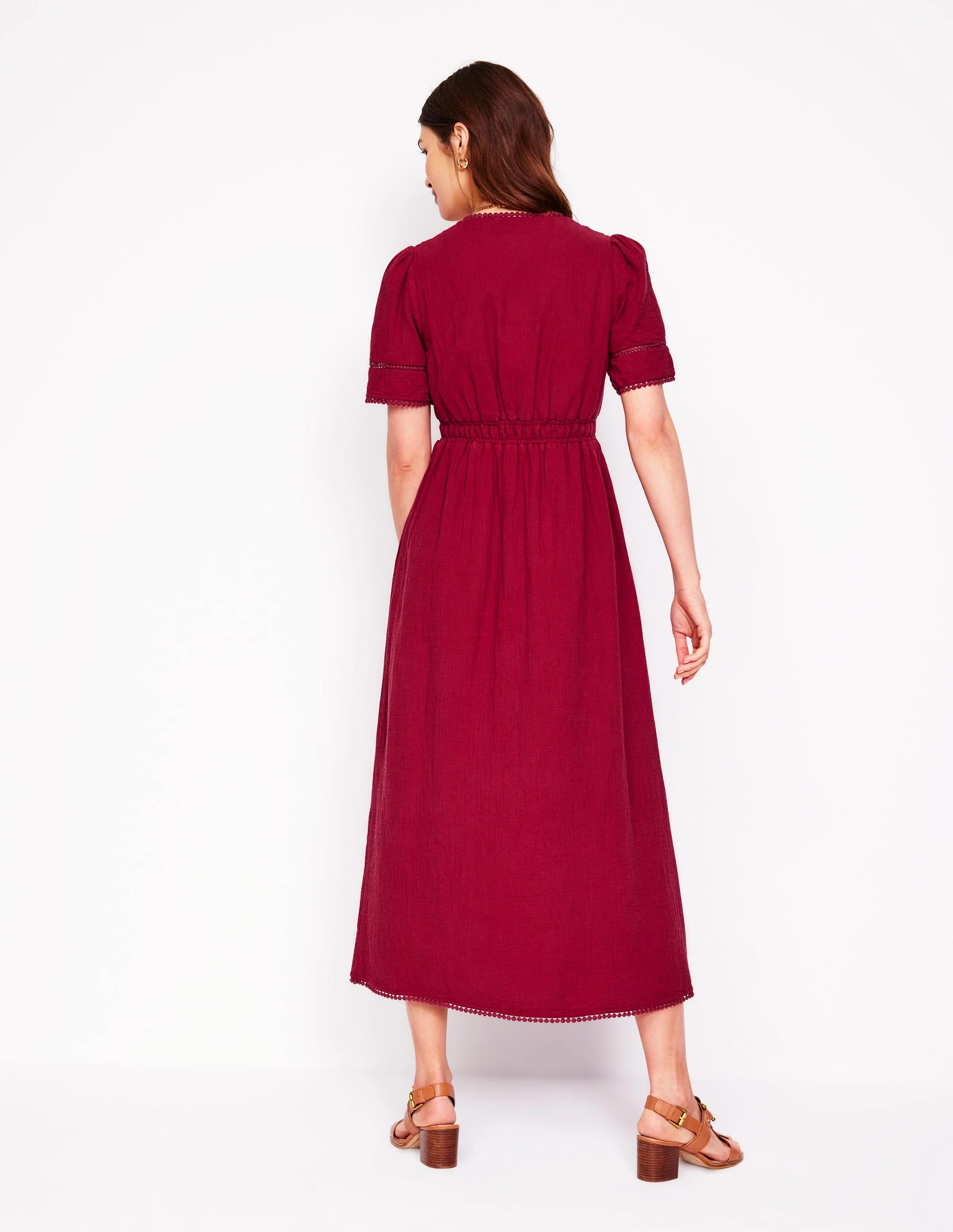 Trim Double Cloth Dress-Garnet Red - Image 3