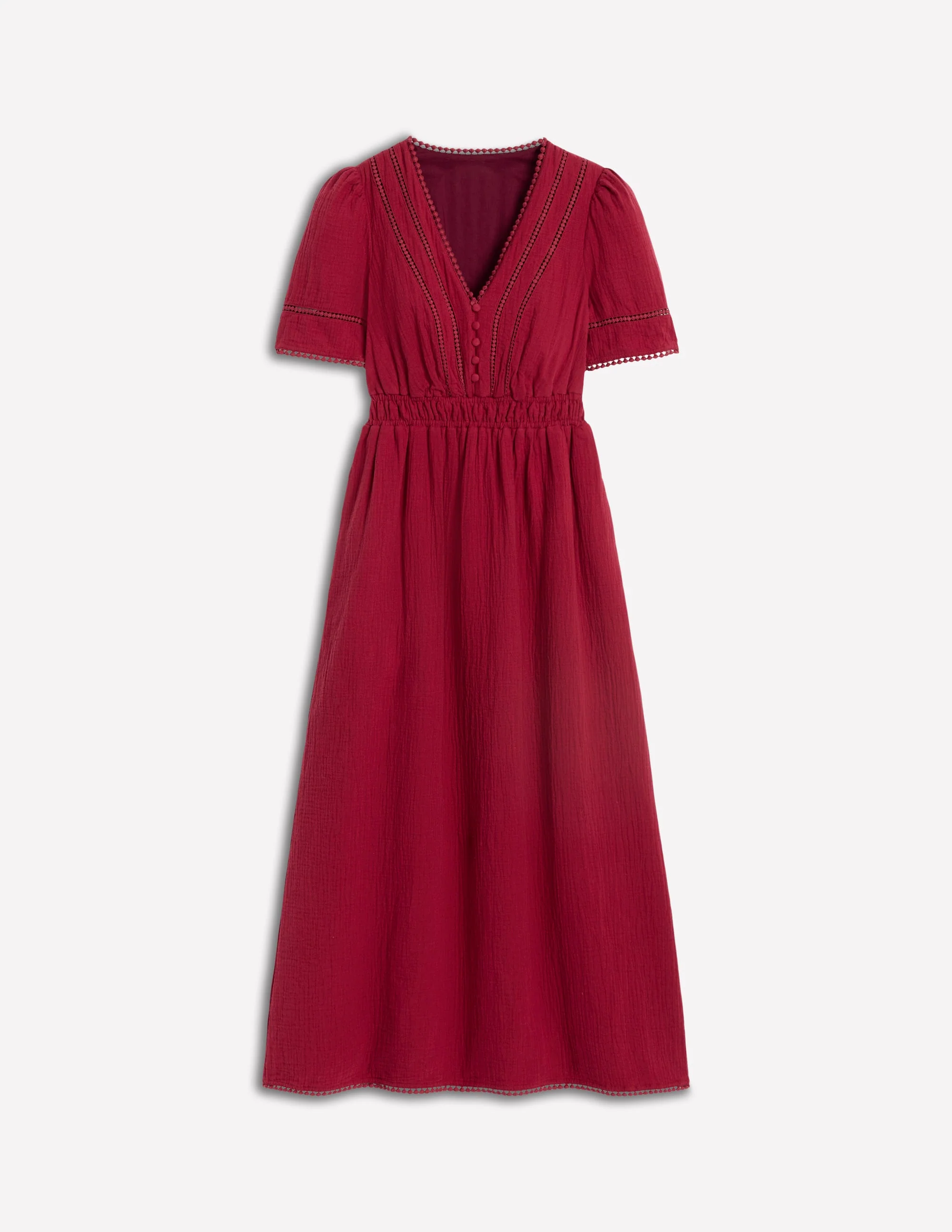 Trim Double Cloth Dress-Garnet Red - Image 5