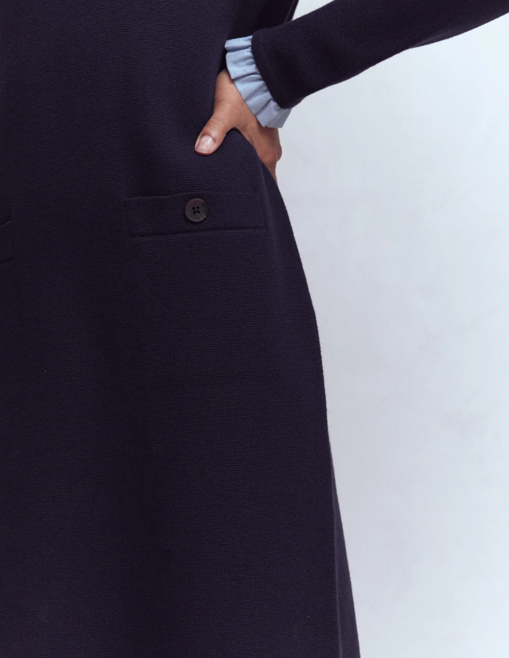 Trim Knitted Dress-Navy - Image 2