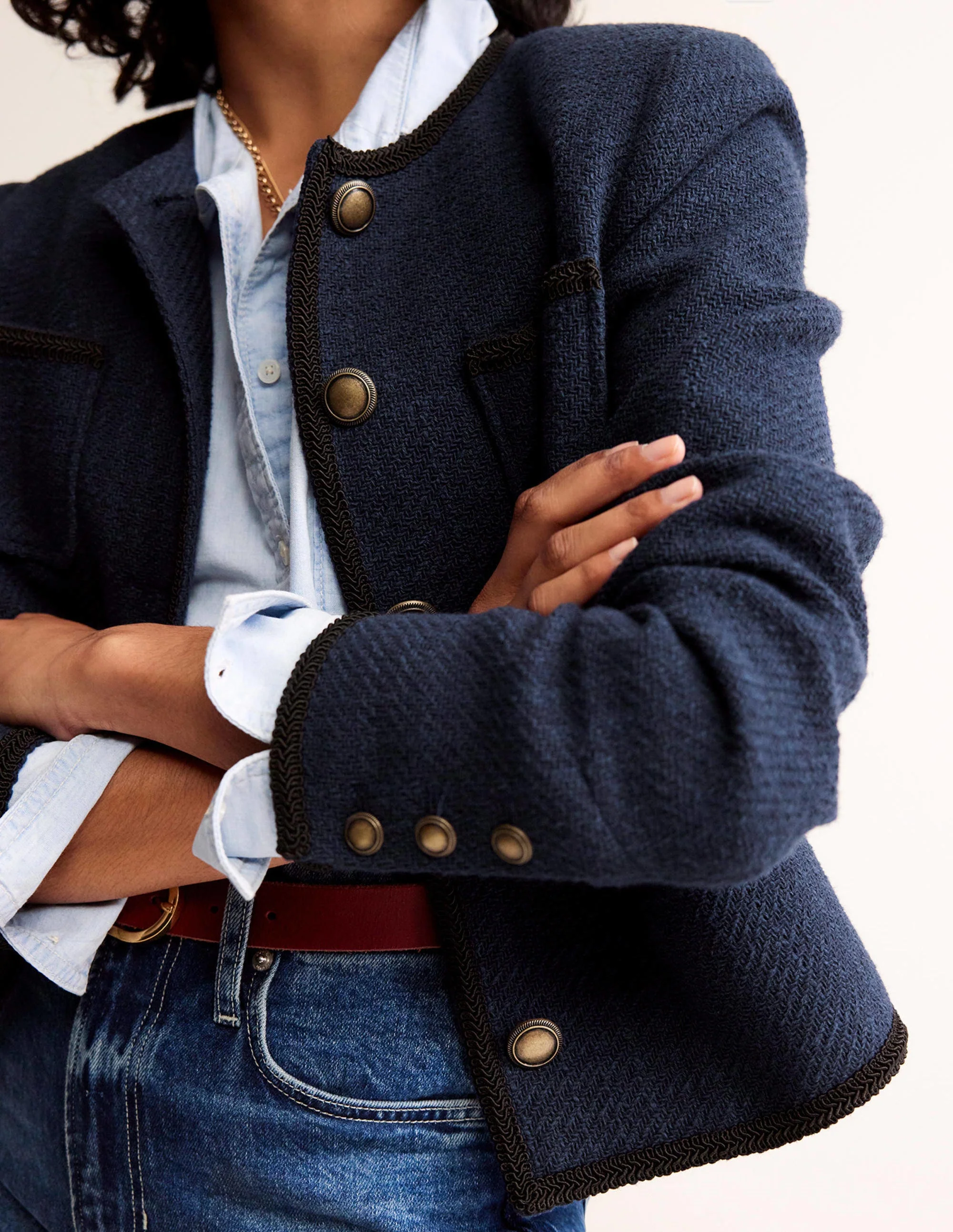 Trimmed Textured Jacket-Evening Blue - Image 2