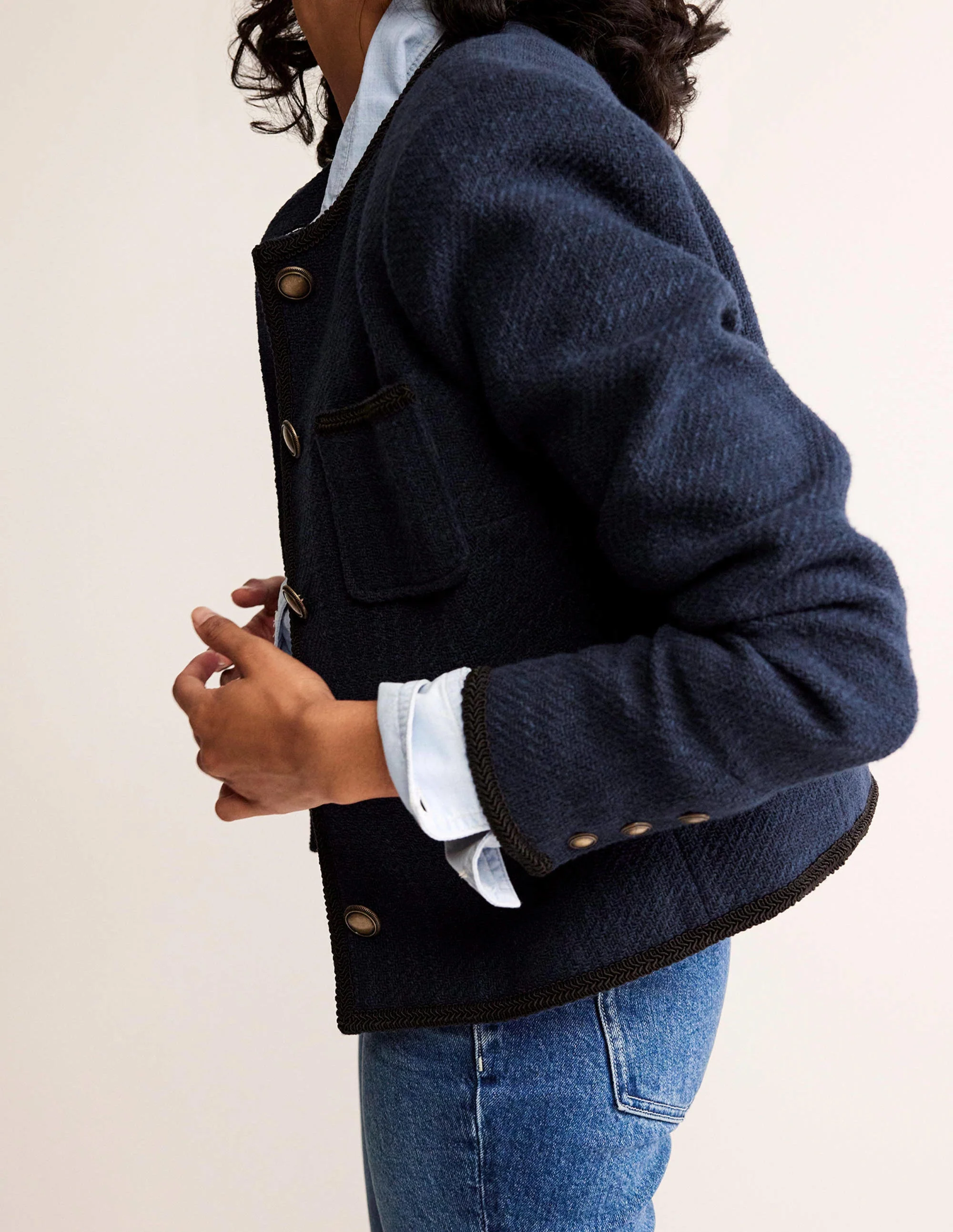 Trimmed Textured Jacket-Evening Blue - Image 5