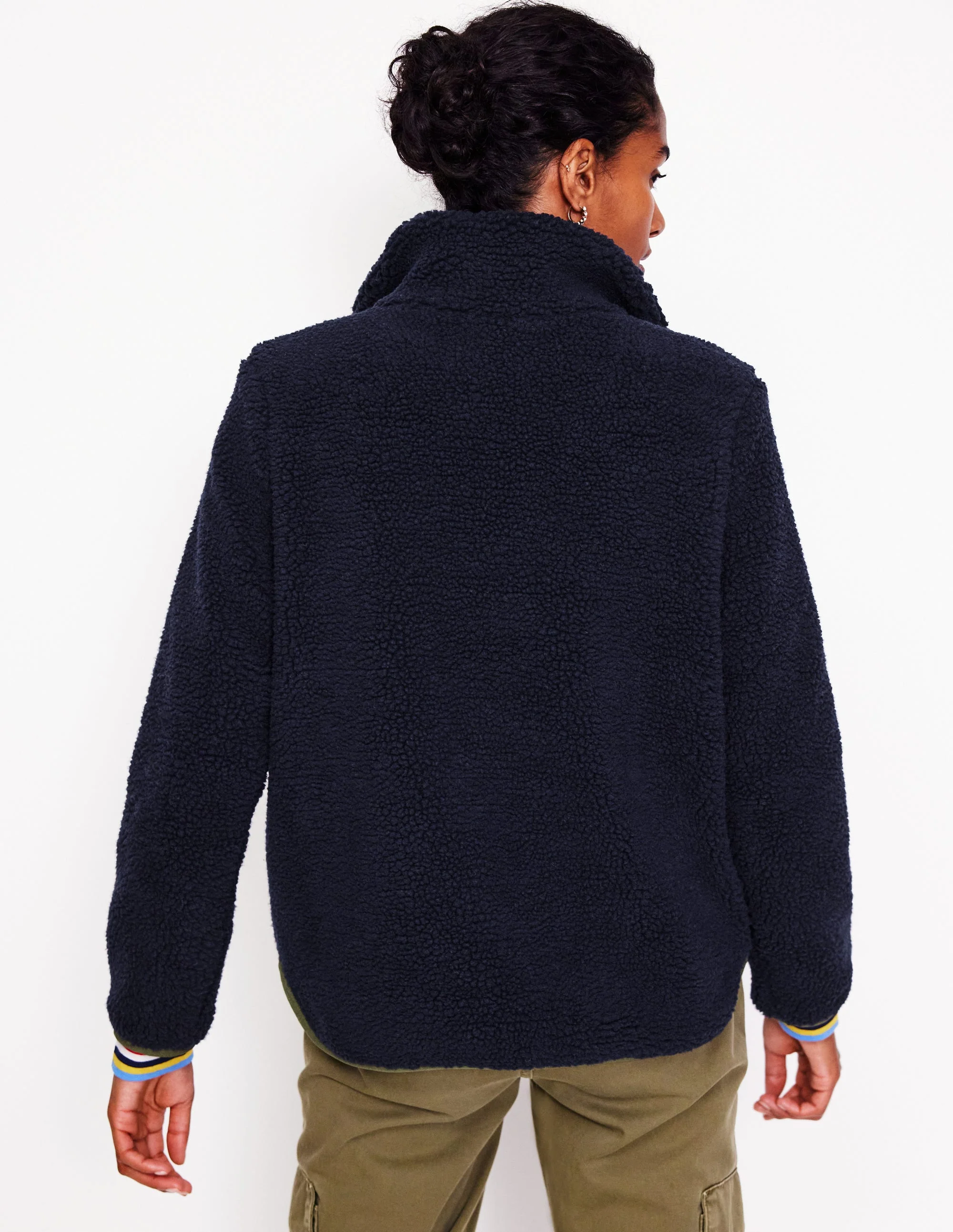 Truro Borg Fleece Jacket-Navy - Image 3