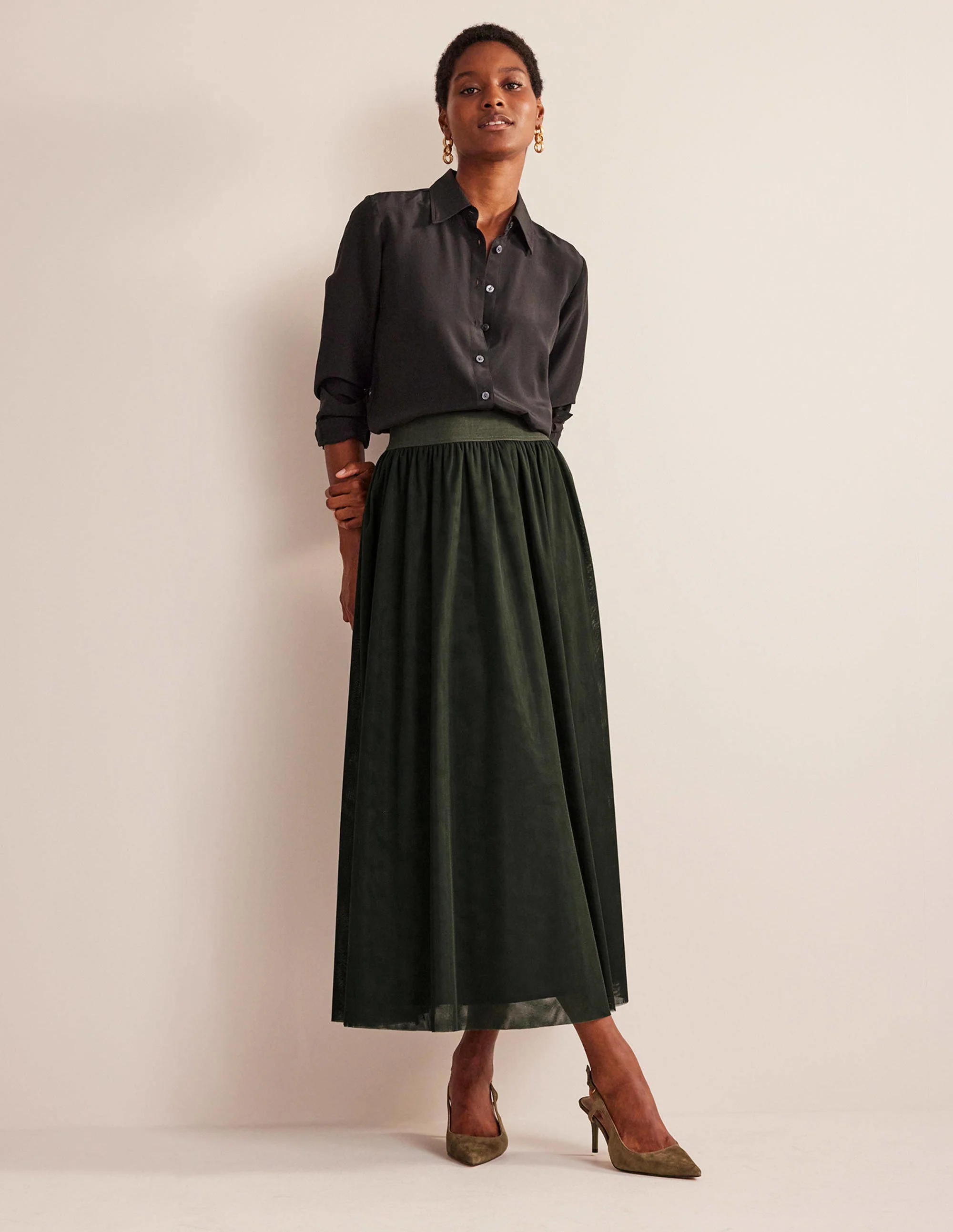Tulle Full Midi Skirt-Khaki - Image 5