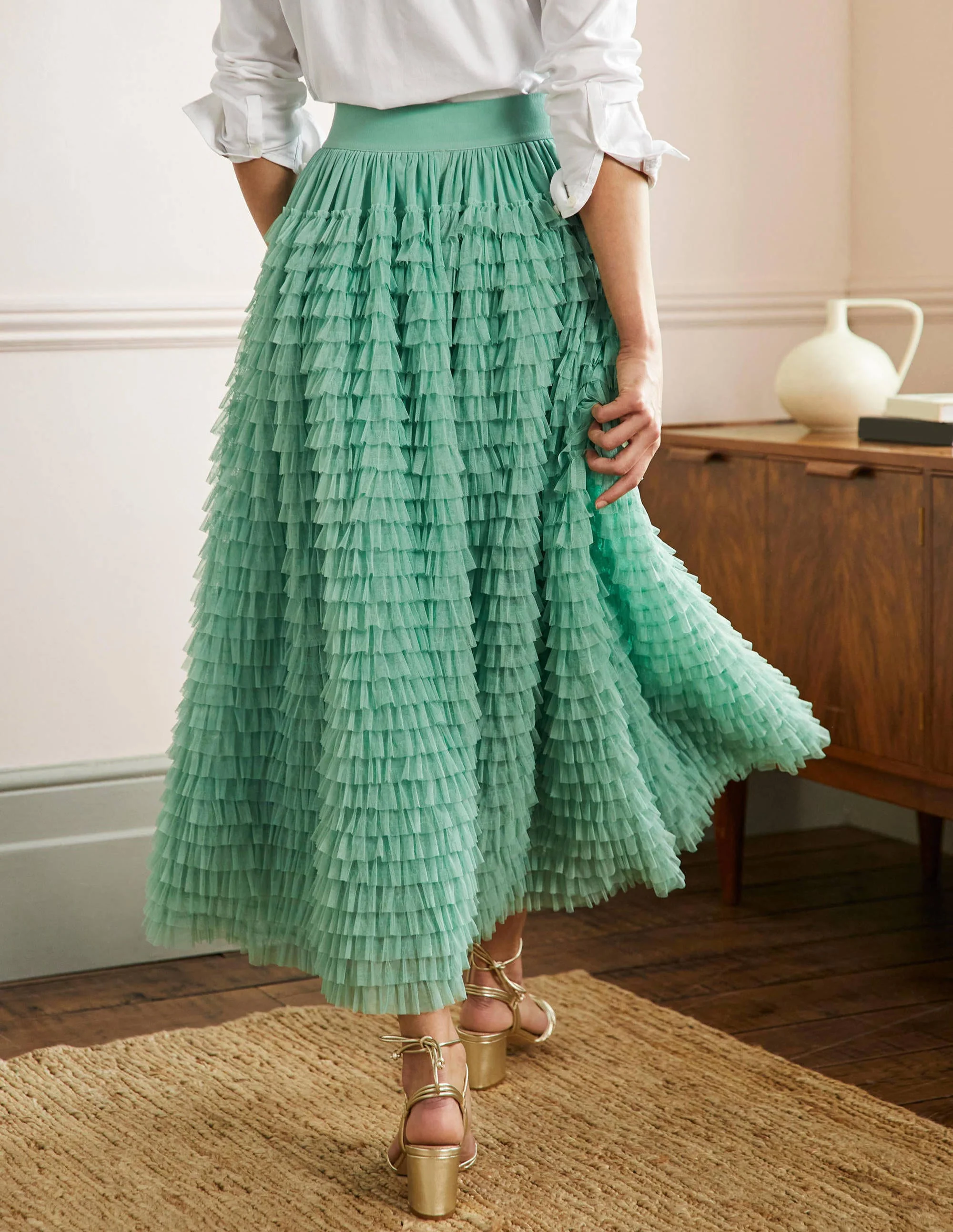 Tulle Midi Skirt-Soft Green - Image 9