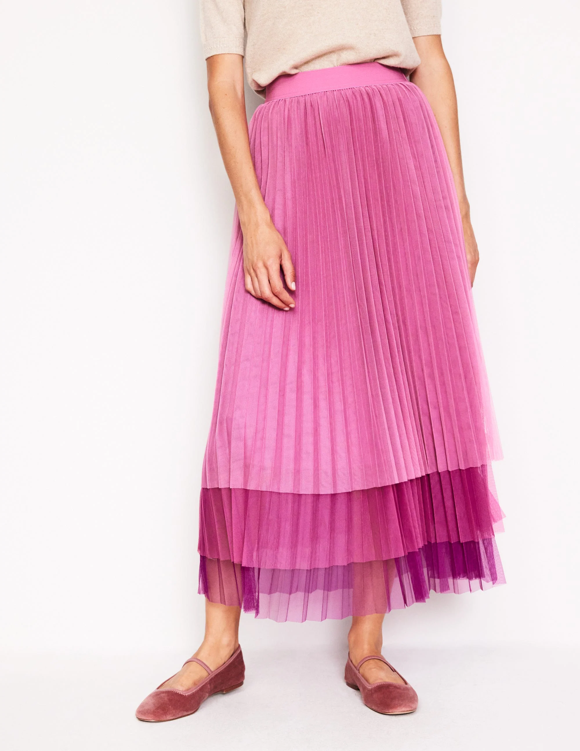 Tulle Tiered Maxi Skirt-Pink - Image 4