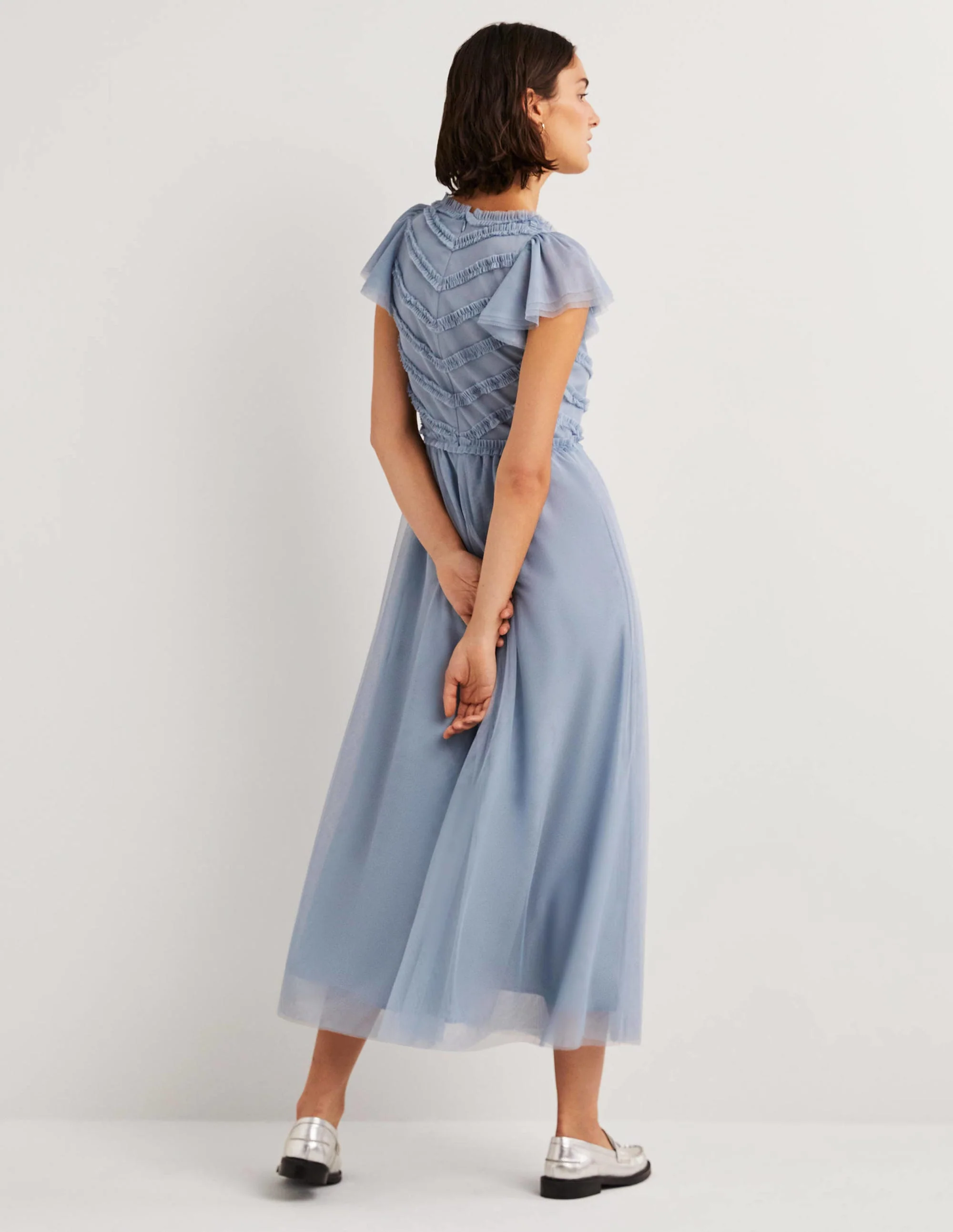 Tulle V-Neck Maxi Party Dress-Dusty Blue - Image 3
