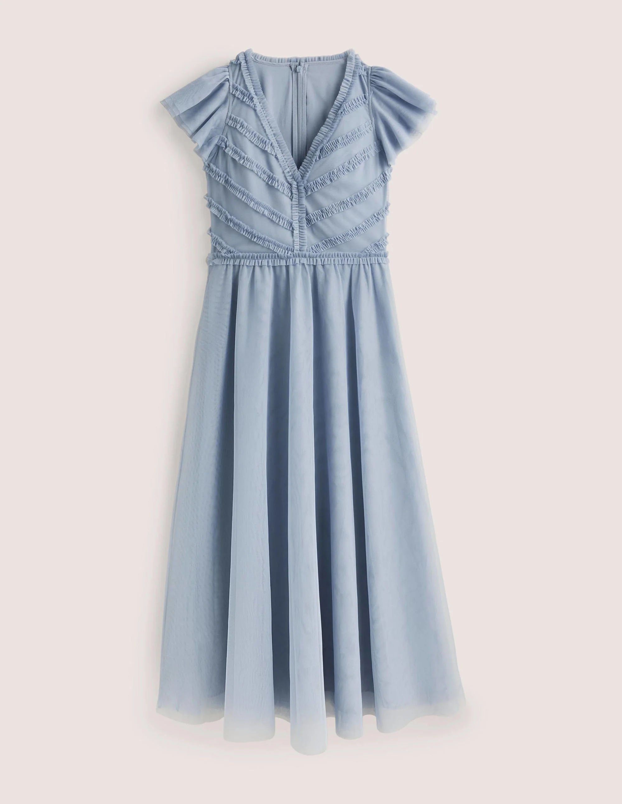 Tulle V-Neck Maxi Party Dress-Dusty Blue - Image 6