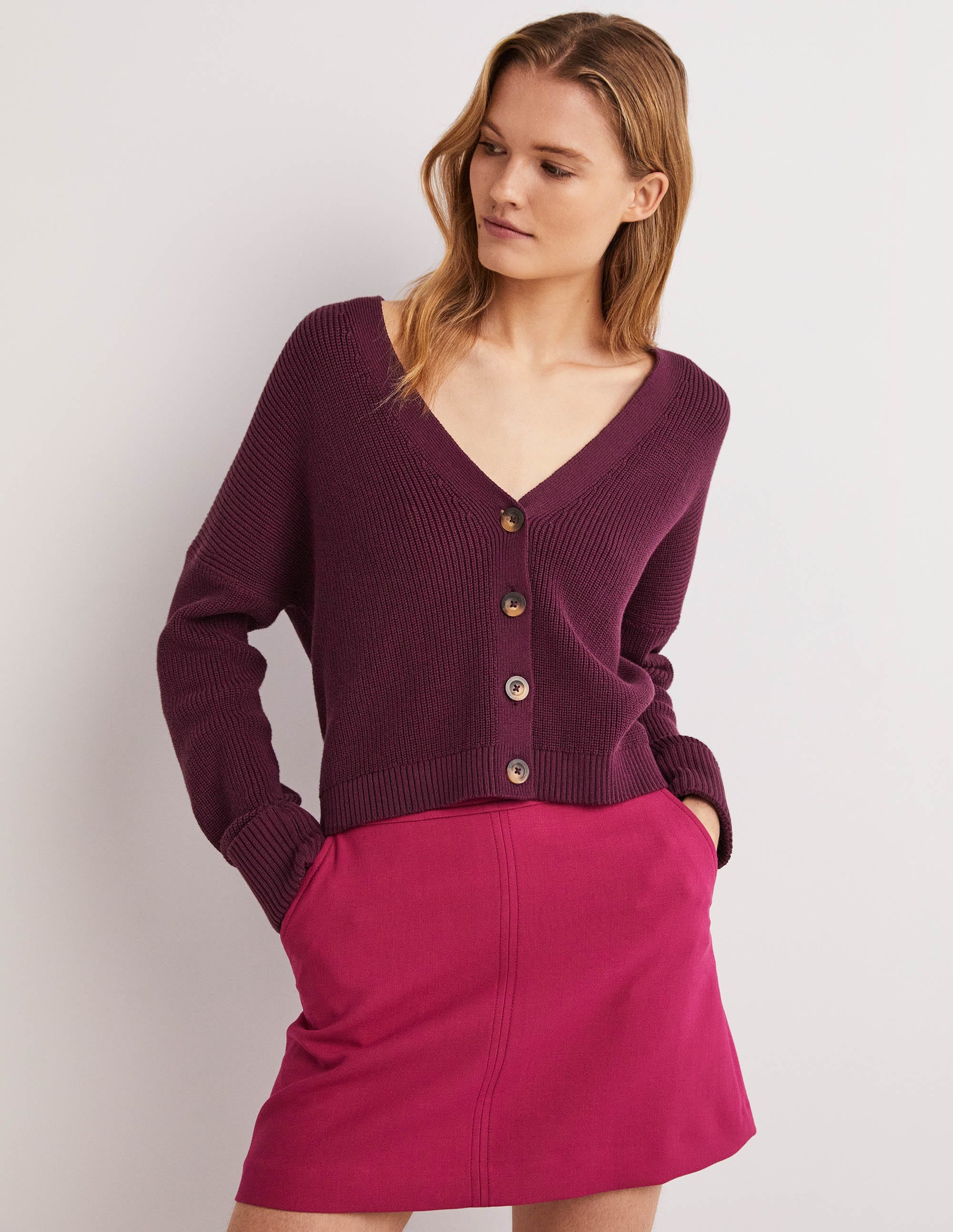 Turn Back Rib Cardigan-Berry - Image 5