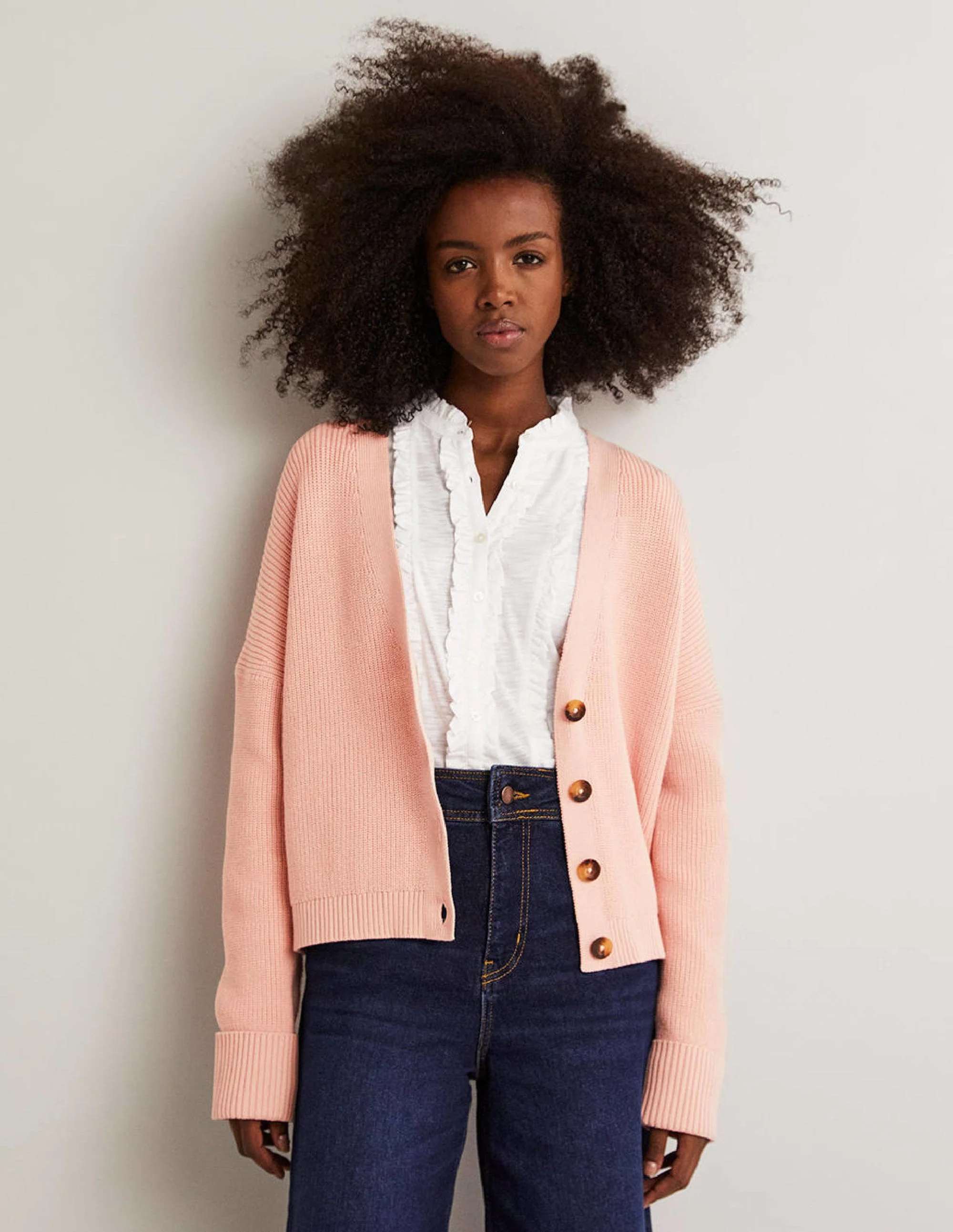 Turn Back Rib Cardigan-Pink Frosting