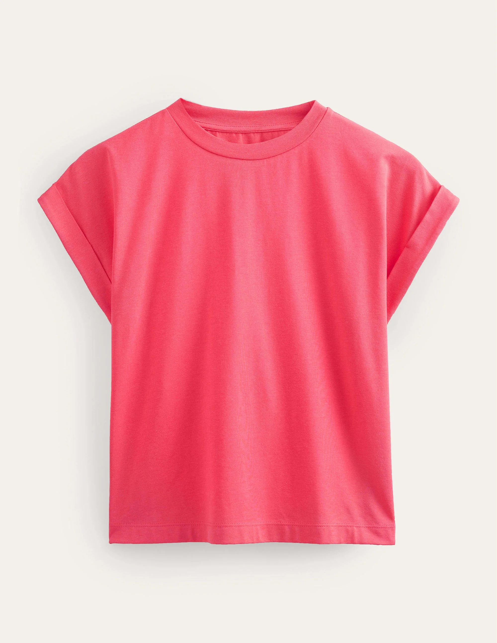 Turn Back Sleeve Crew T-Shirt-Festival Pink - Image 5