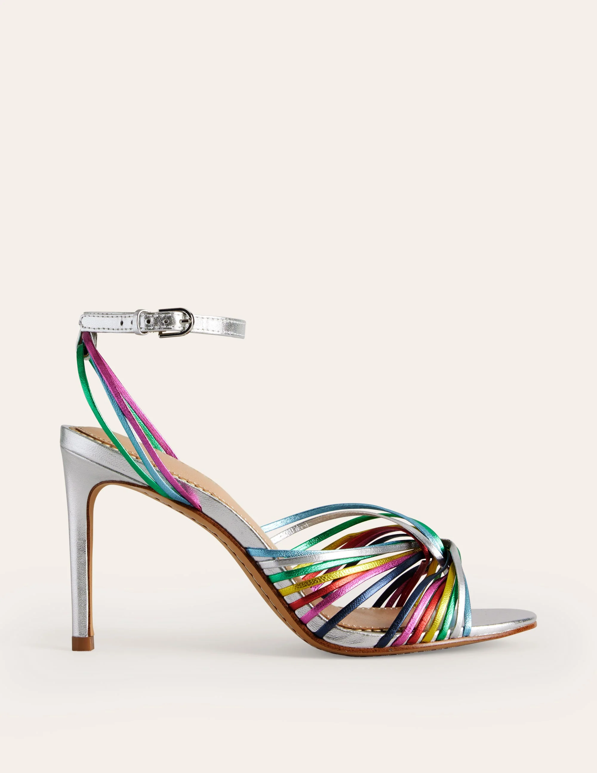 Twist Front Heeled Sandals-Multi Metallic Leather - Image 2