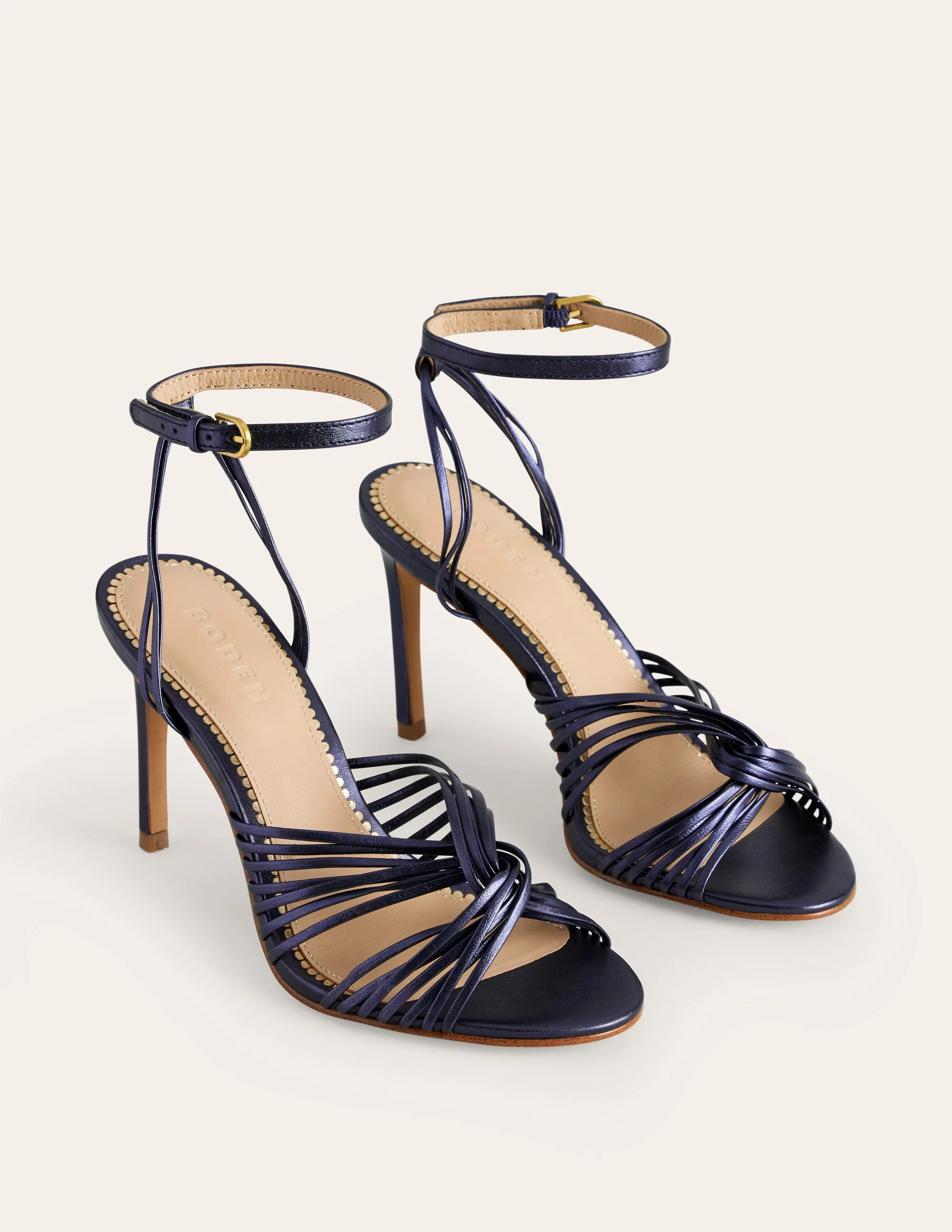 Twist Front Heeled Sandals-Navy Metallic - Image 3