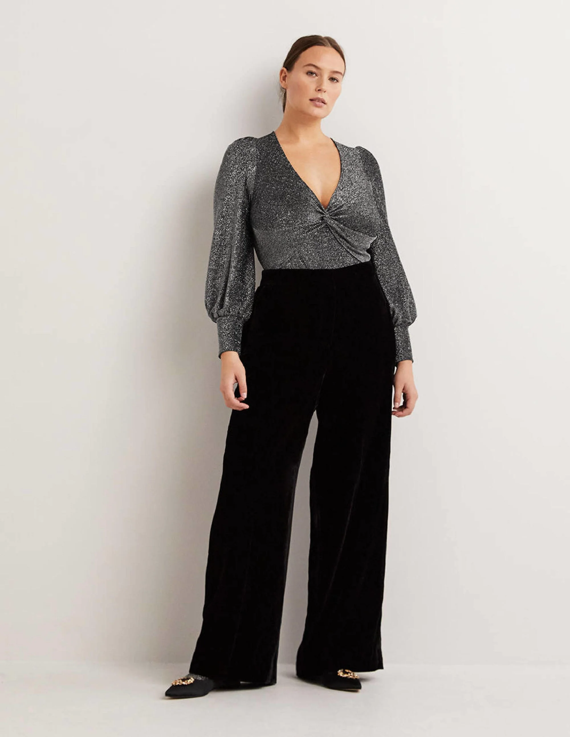 Twist Front Jersey Top-Black, Silver Sparkle - Image 4