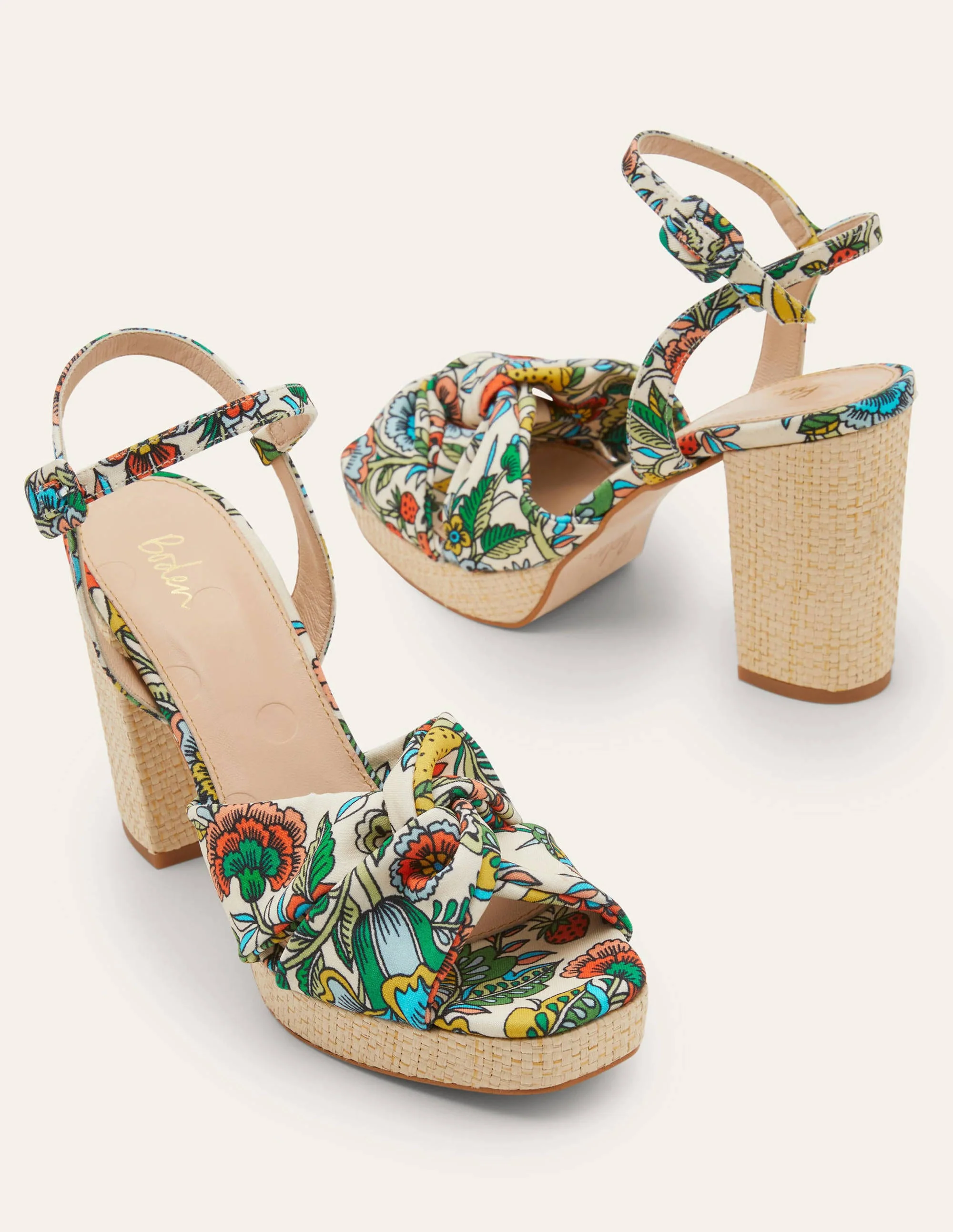 Twist Front Platform Sandals-Ivory, Tropic Meadow
