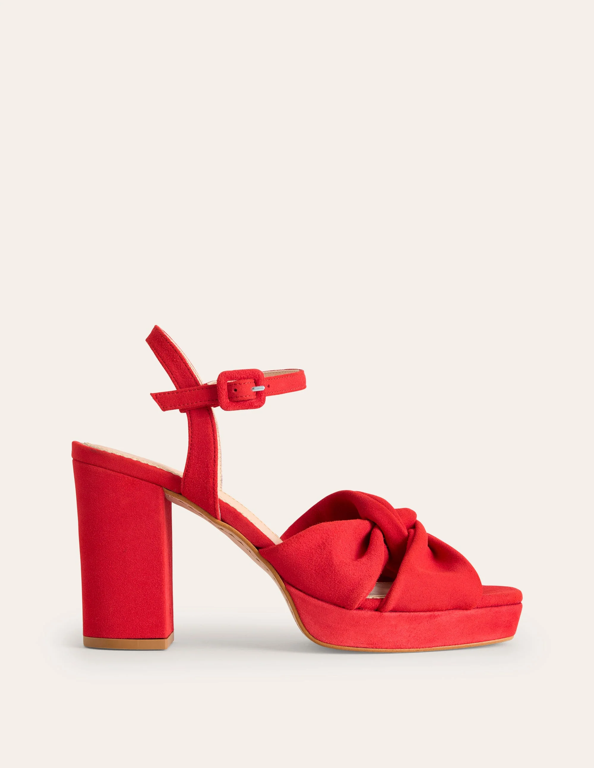 Twist Front Platform Sandals-Red Suede - Image 2