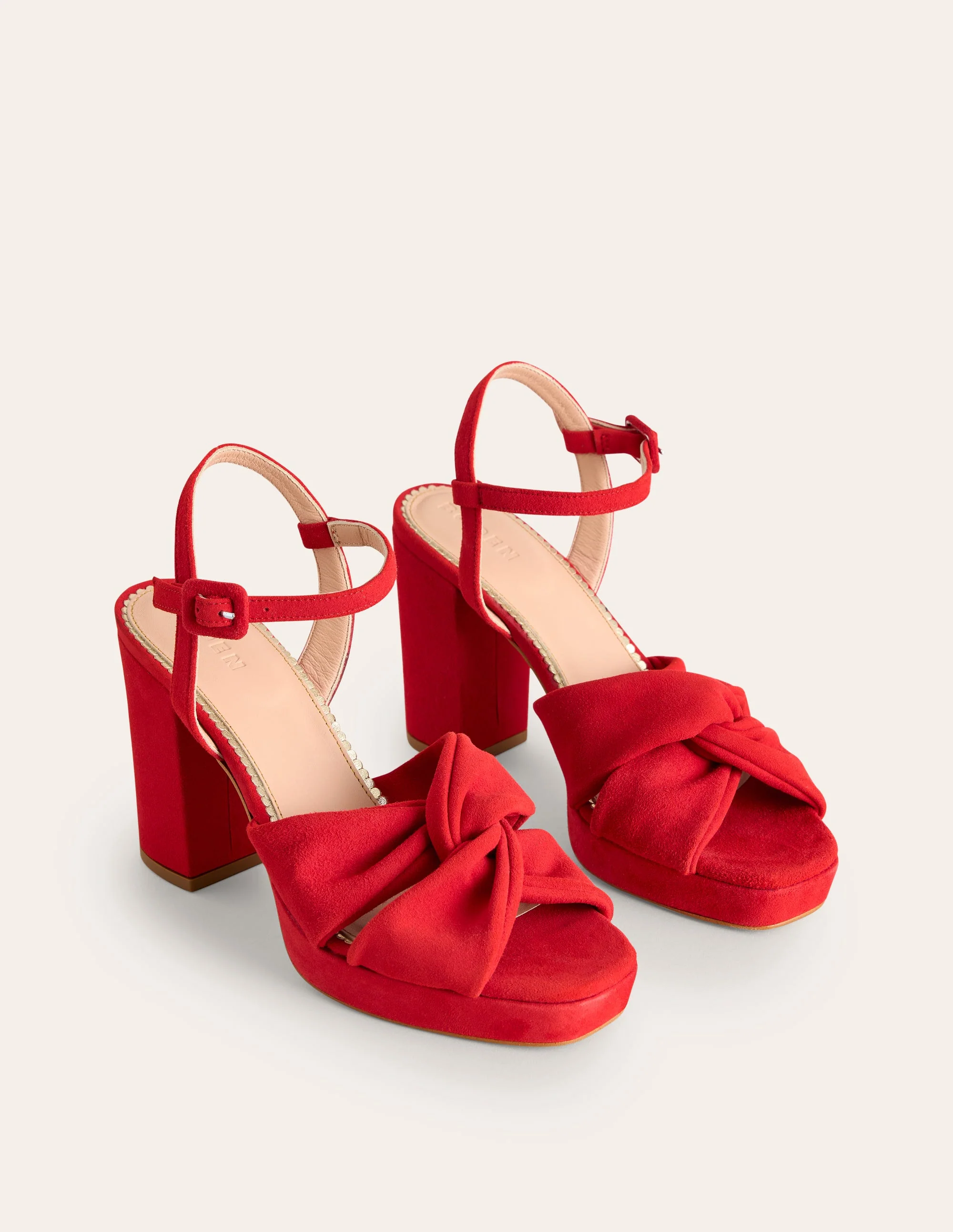 Twist Front Platform Sandals-Red Suede - Image 3